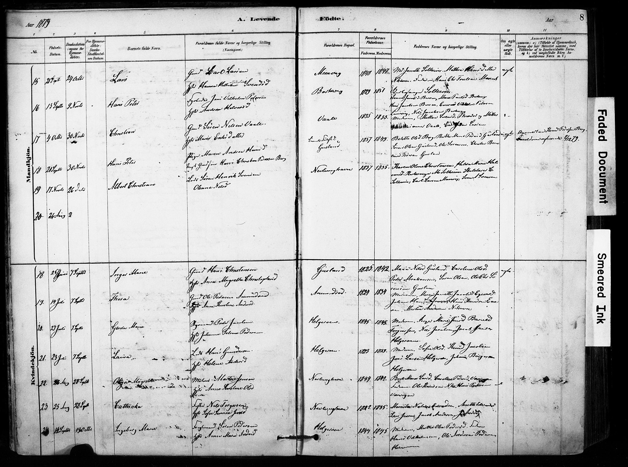 Brunlanes kirkebøker, AV/SAKO-A-342/F/Fb/L0001: Parish register (official) no. II 1, 1878-1899, p. 8