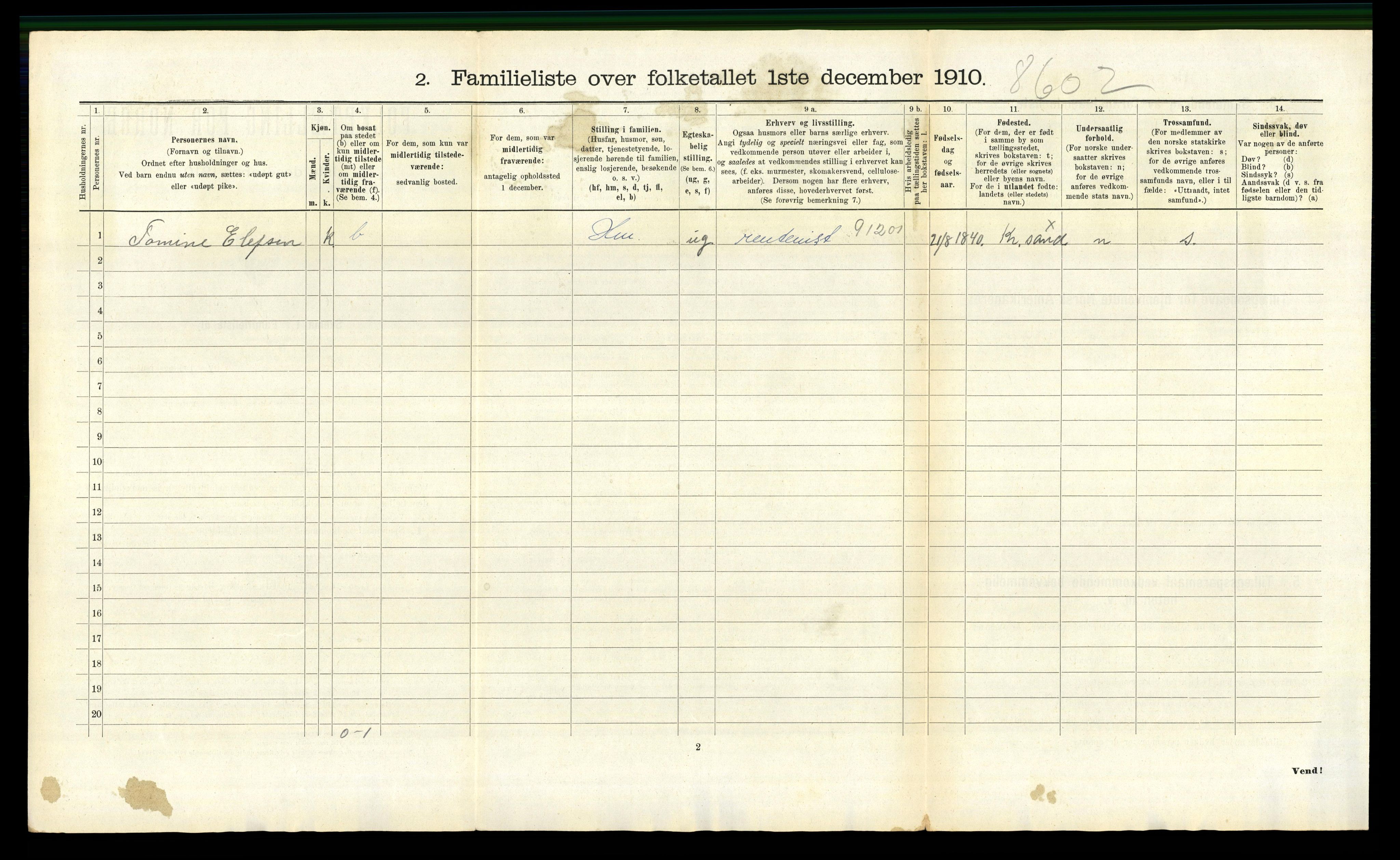 RA, 1910 census for Kristiansand, 1910, p. 5883