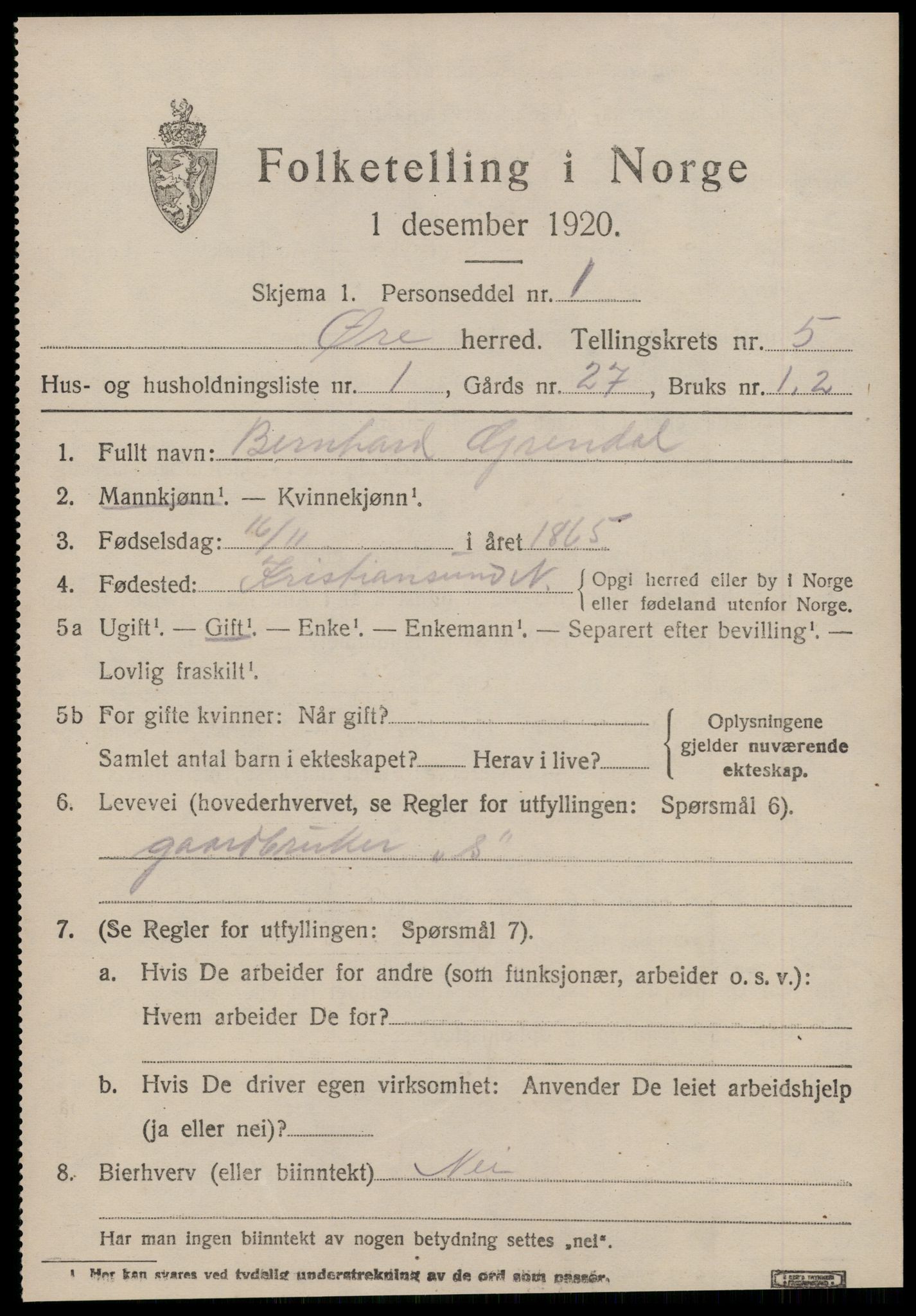 SAT, 1920 census for Øre, 1920, p. 2723