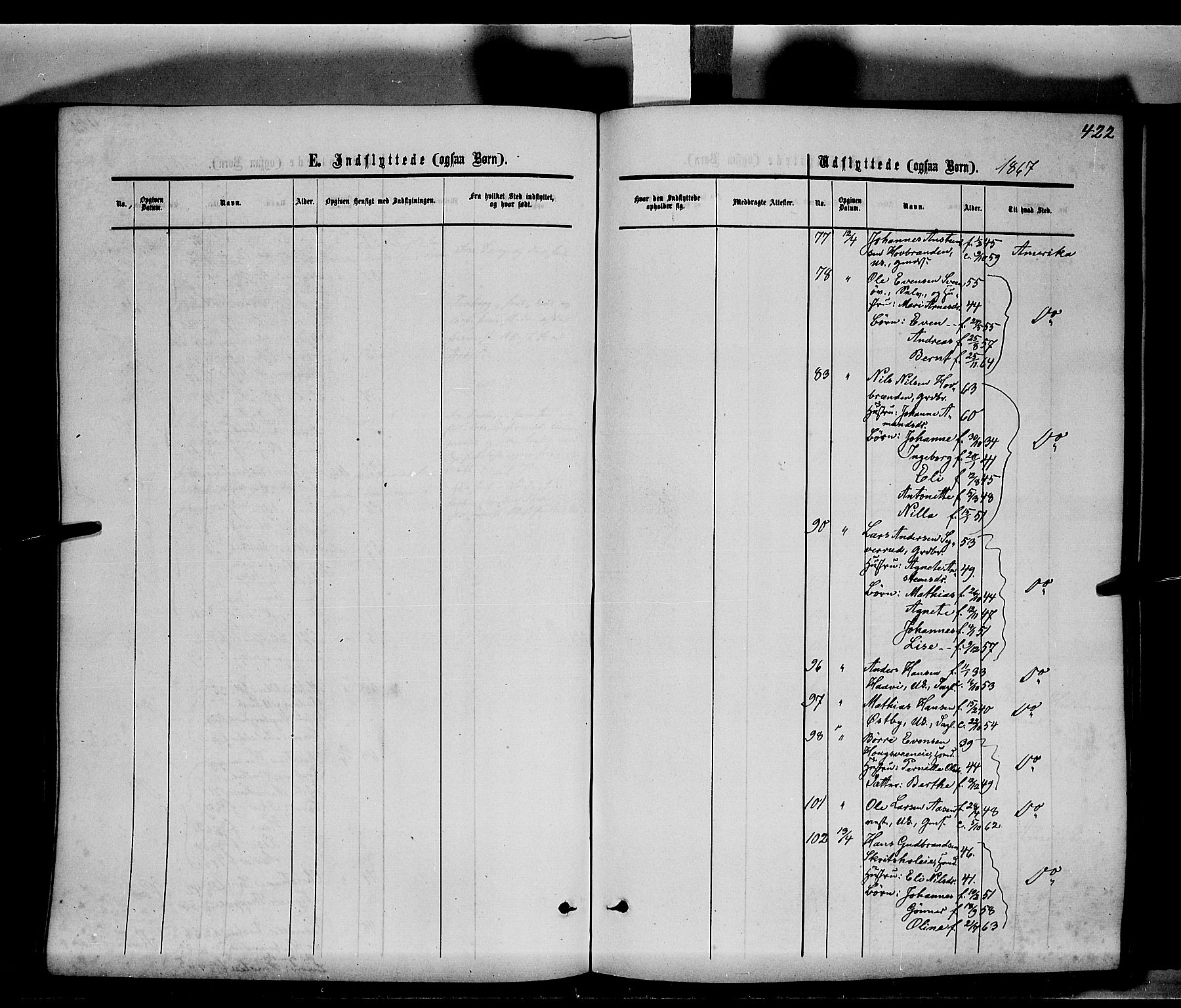 Ringsaker prestekontor, SAH/PREST-014/K/Ka/L0010: Parish register (official) no. 10, 1861-1869, p. 422