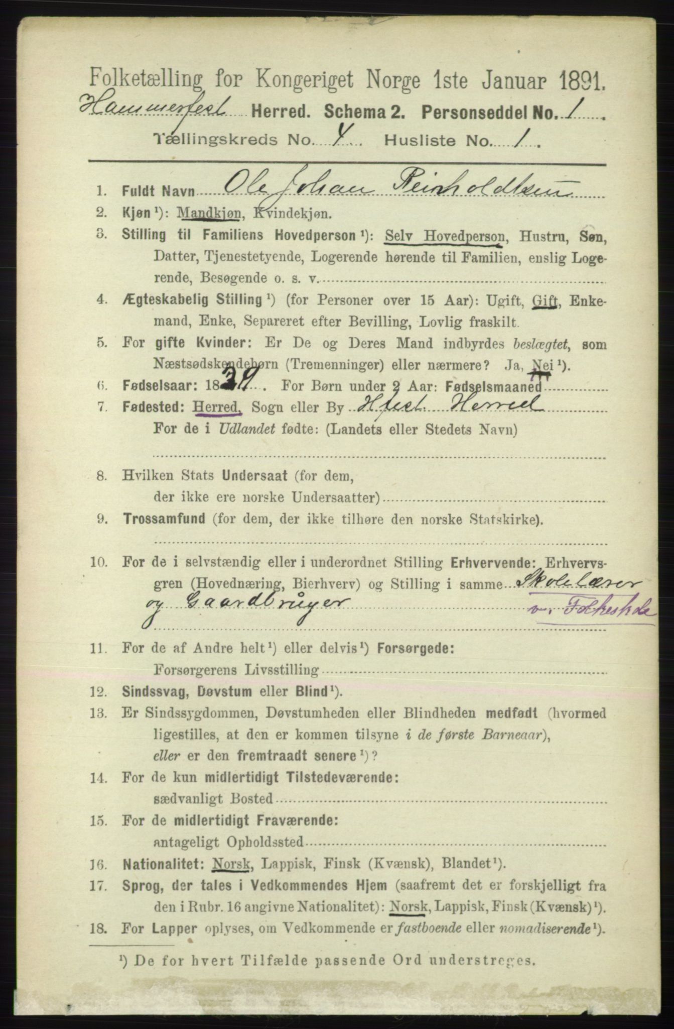 RA, 1891 census for 2016 Hammerfest, 1891, p. 1104