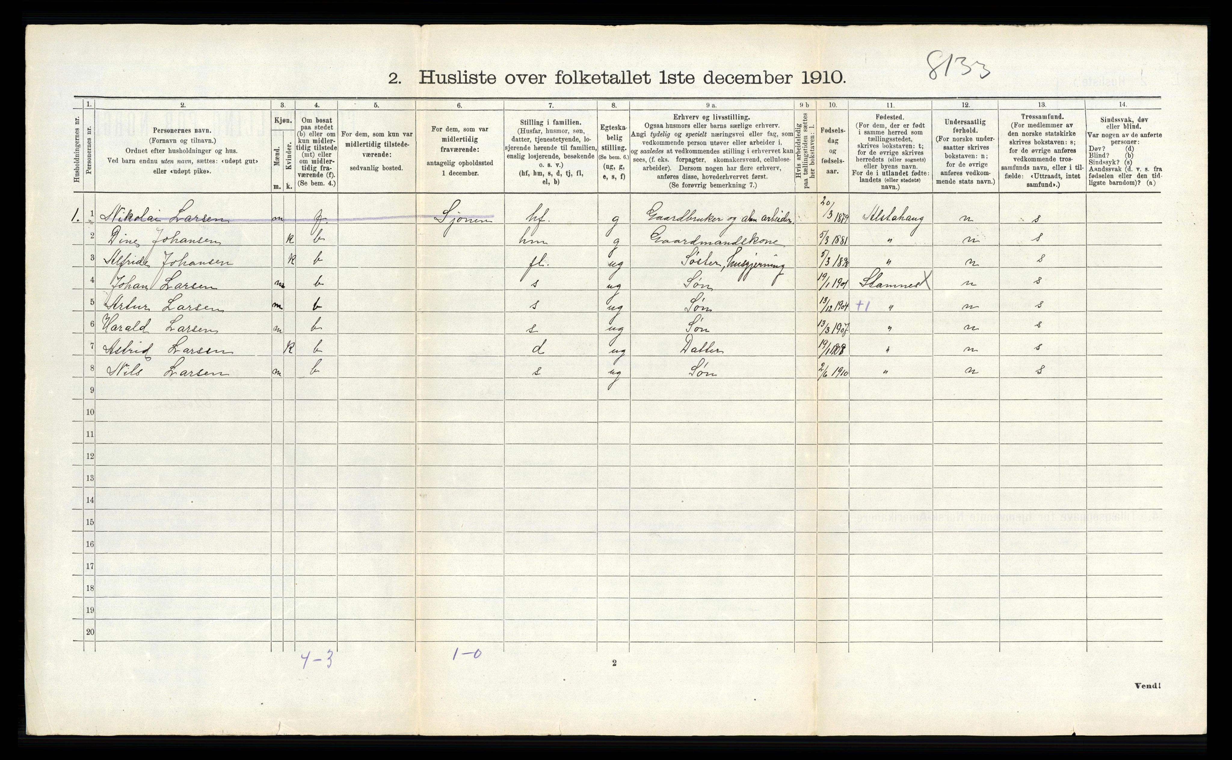 RA, 1910 census for Stamnes, 1910, p. 147