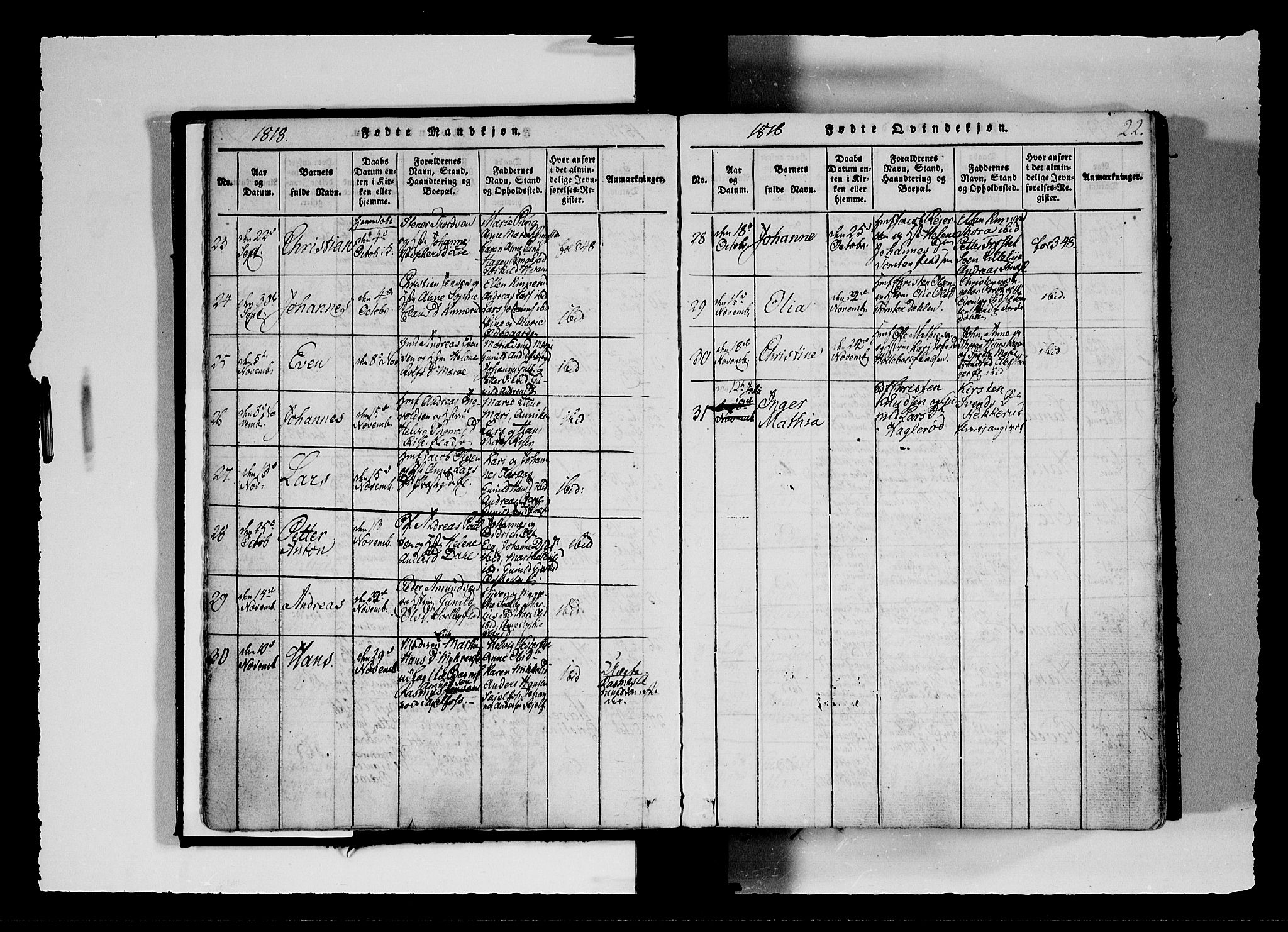 Hobøl prestekontor Kirkebøker, AV/SAO-A-2002/F/Fa/L0002: Parish register (official) no. I 2, 1814-1841, p. 22