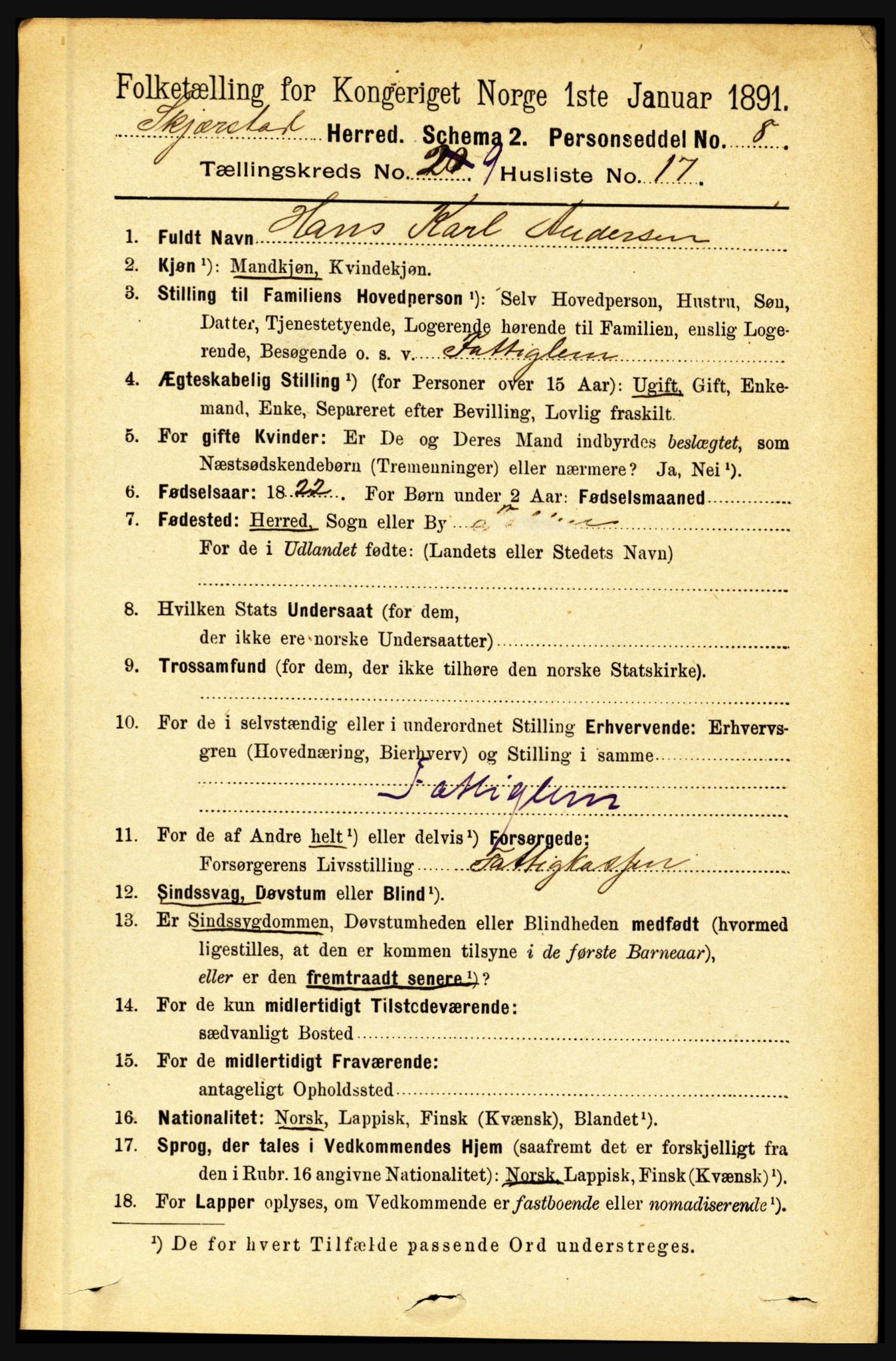 RA, 1891 census for 1842 Skjerstad, 1891, p. 3411