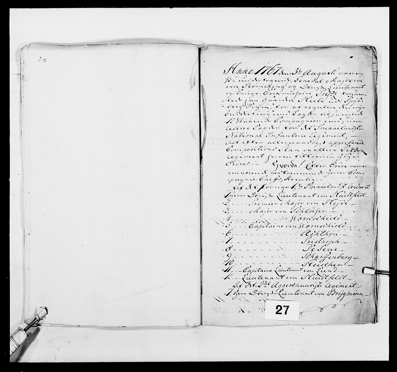 Kommanderende general (KG I) med Det norske krigsdirektorium, AV/RA-EA-5419/E/Ea/L0496: 1. Smålenske regiment, 1765-1767, p. 504