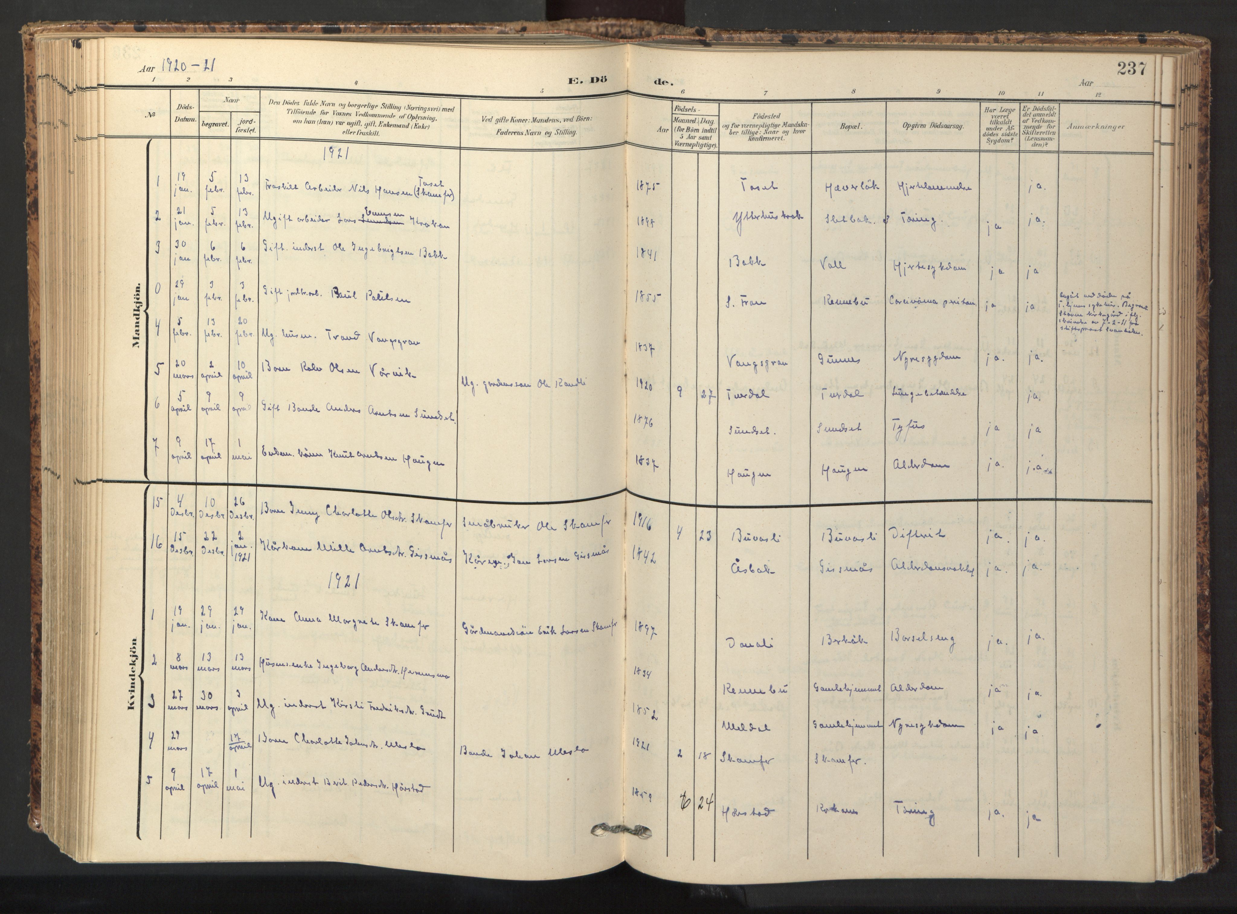 Ministerialprotokoller, klokkerbøker og fødselsregistre - Sør-Trøndelag, SAT/A-1456/674/L0873: Parish register (official) no. 674A05, 1908-1923, p. 237