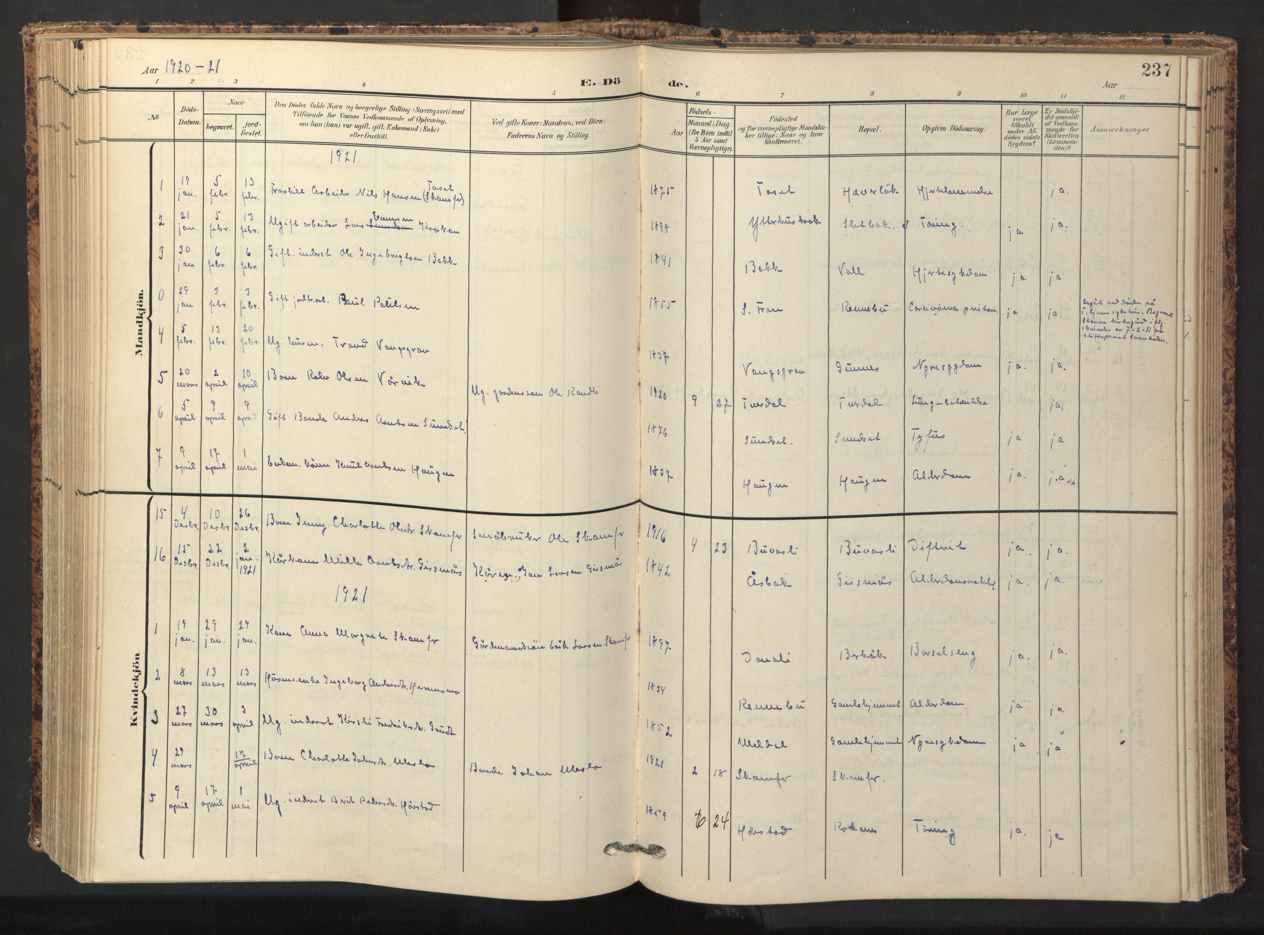 Ministerialprotokoller, klokkerbøker og fødselsregistre - Sør-Trøndelag, AV/SAT-A-1456/674/L0873: Parish register (official) no. 674A05, 1908-1923, p. 237