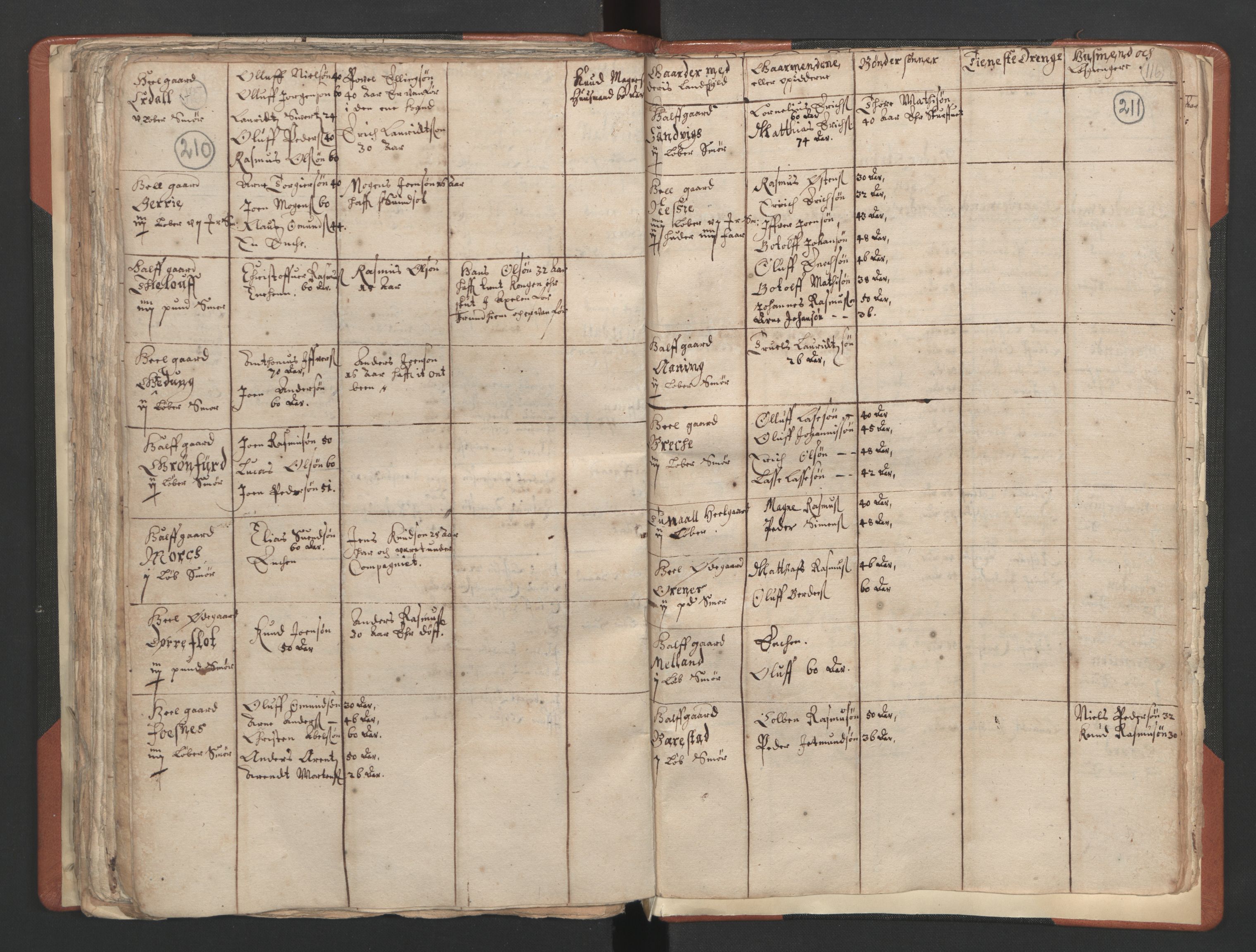 RA, Vicar's Census 1664-1666, no. 25: Nordfjord deanery, 1664-1666, p. 210-211