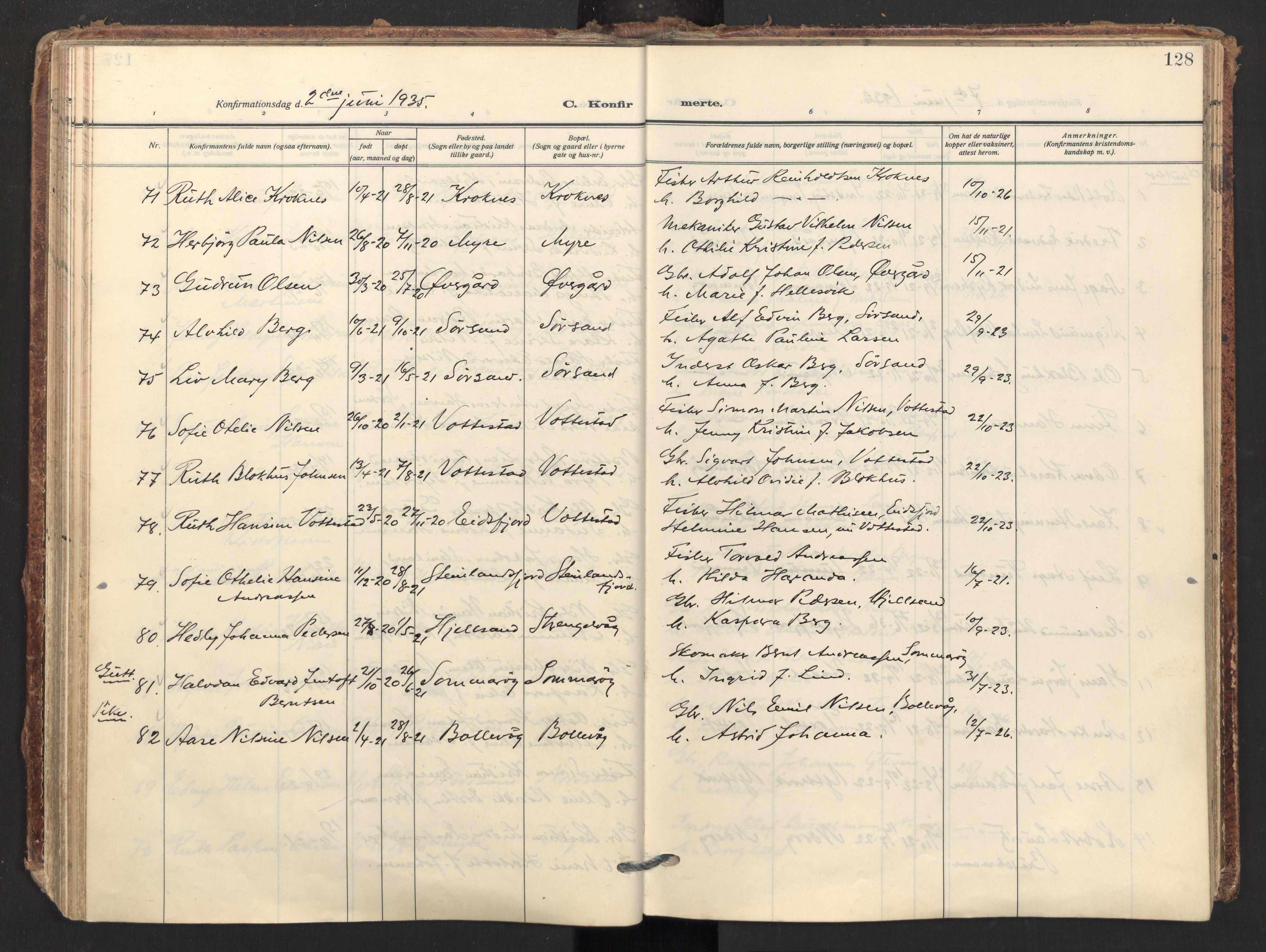 Ministerialprotokoller, klokkerbøker og fødselsregistre - Nordland, AV/SAT-A-1459/893/L1344: Parish register (official) no. 893A16, 1929-1946, p. 128