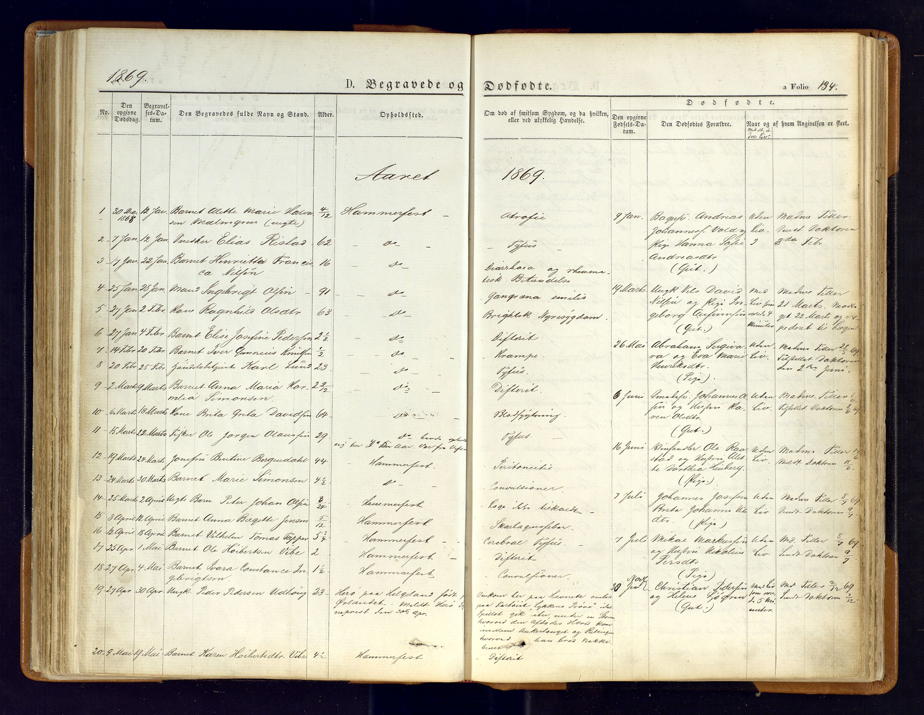 Hammerfest sokneprestkontor, AV/SATØ-S-1347/H/Ha/L0006.kirke: Parish register (official) no. 6, 1869-1877, p. 134