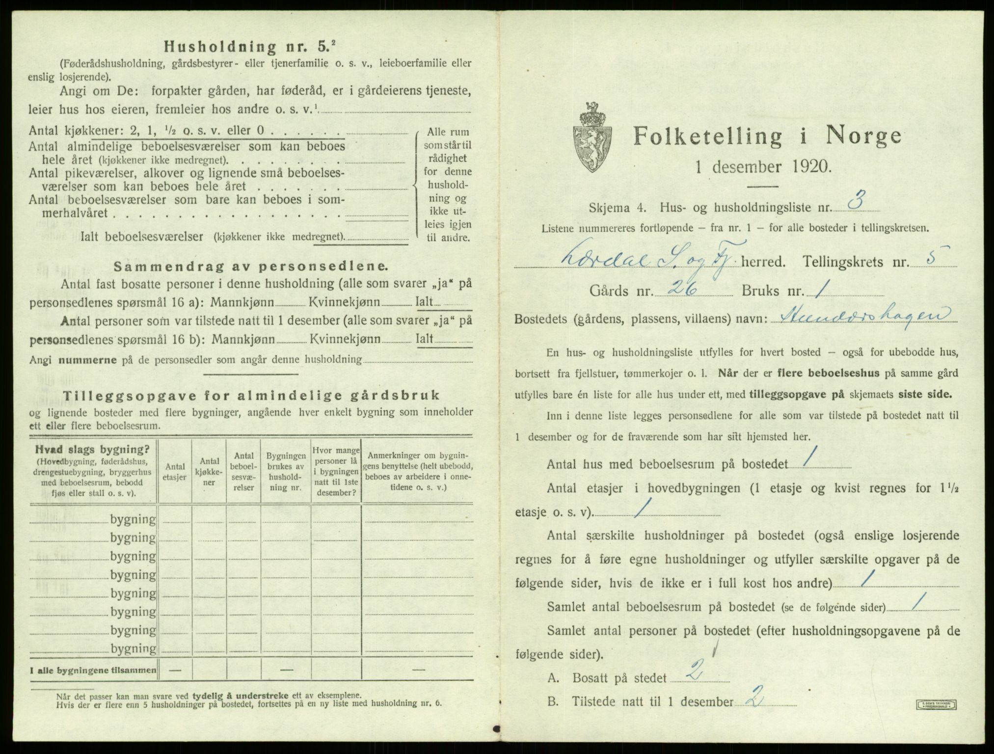 SAB, 1920 census for Lærdal, 1920, p. 383