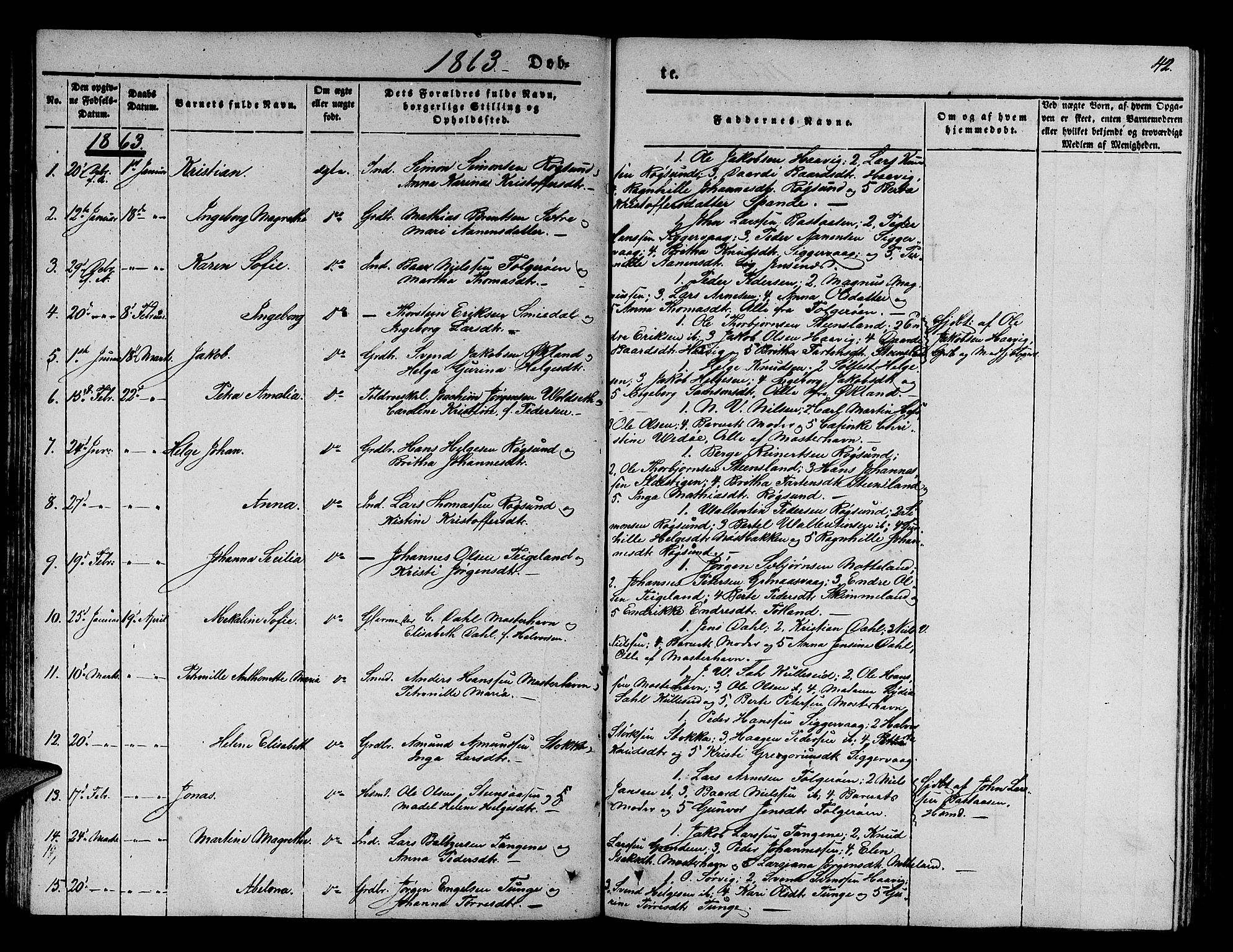 Finnås sokneprestembete, SAB/A-99925/H/Ha/Hab/Haba/L0001: Parish register (copy) no. A 1, 1851-1873, p. 42