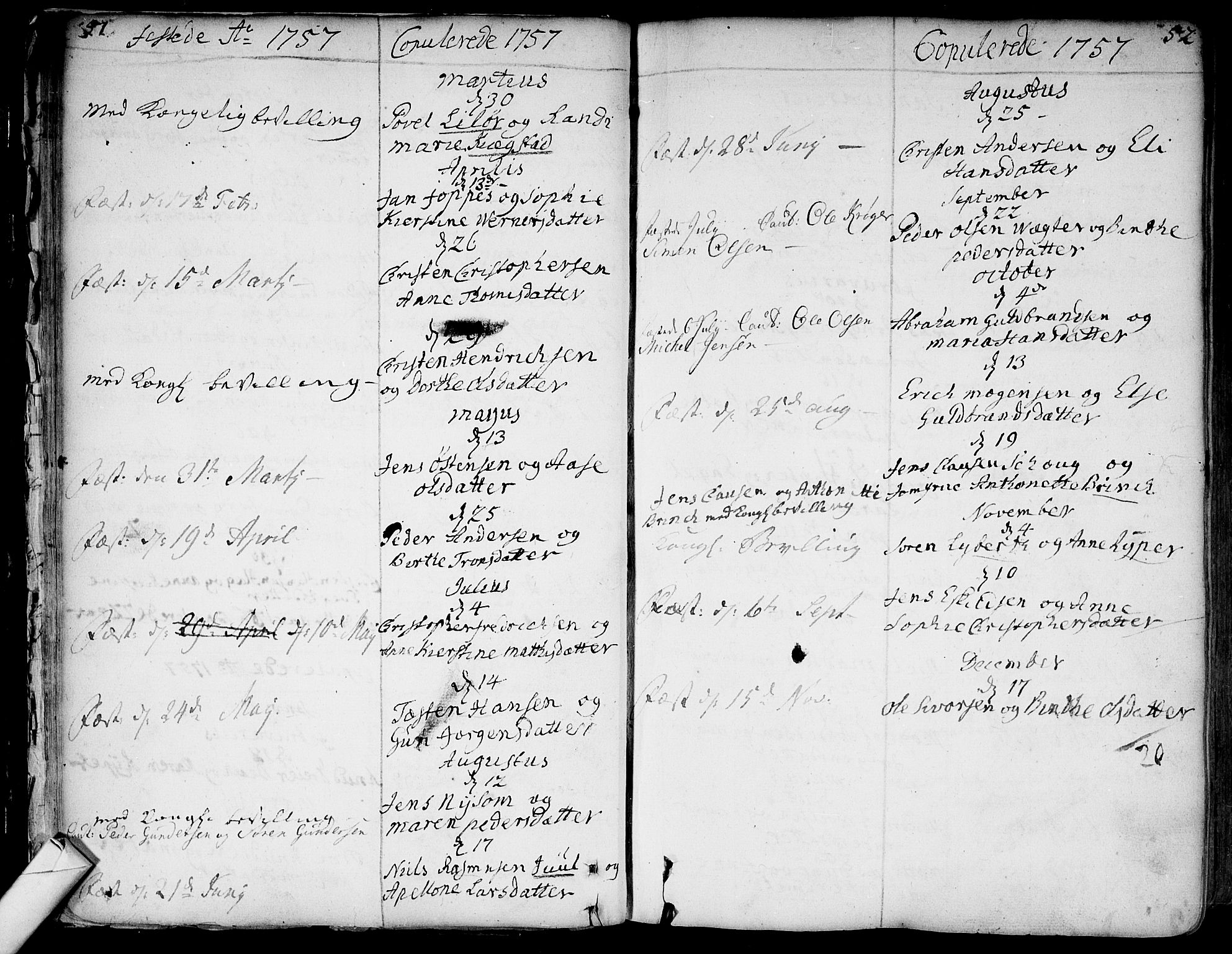 Bragernes kirkebøker, AV/SAKO-A-6/F/Fa/L0004: Parish register (official) no. I 4, 1734-1759, p. 51-52