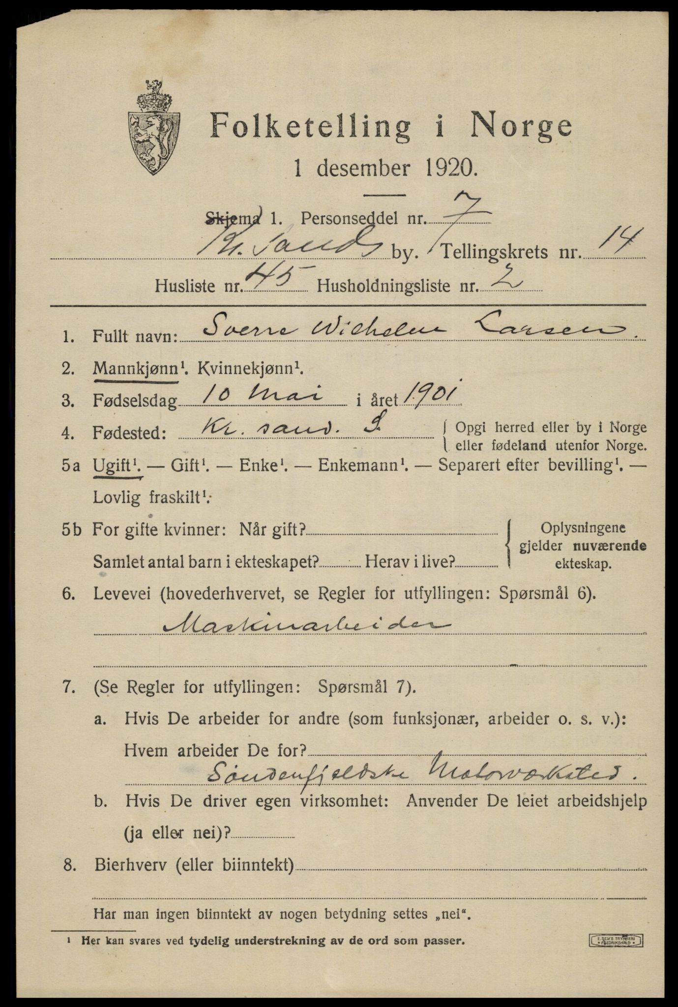 SAK, 1920 census for Kristiansand, 1920, p. 29657