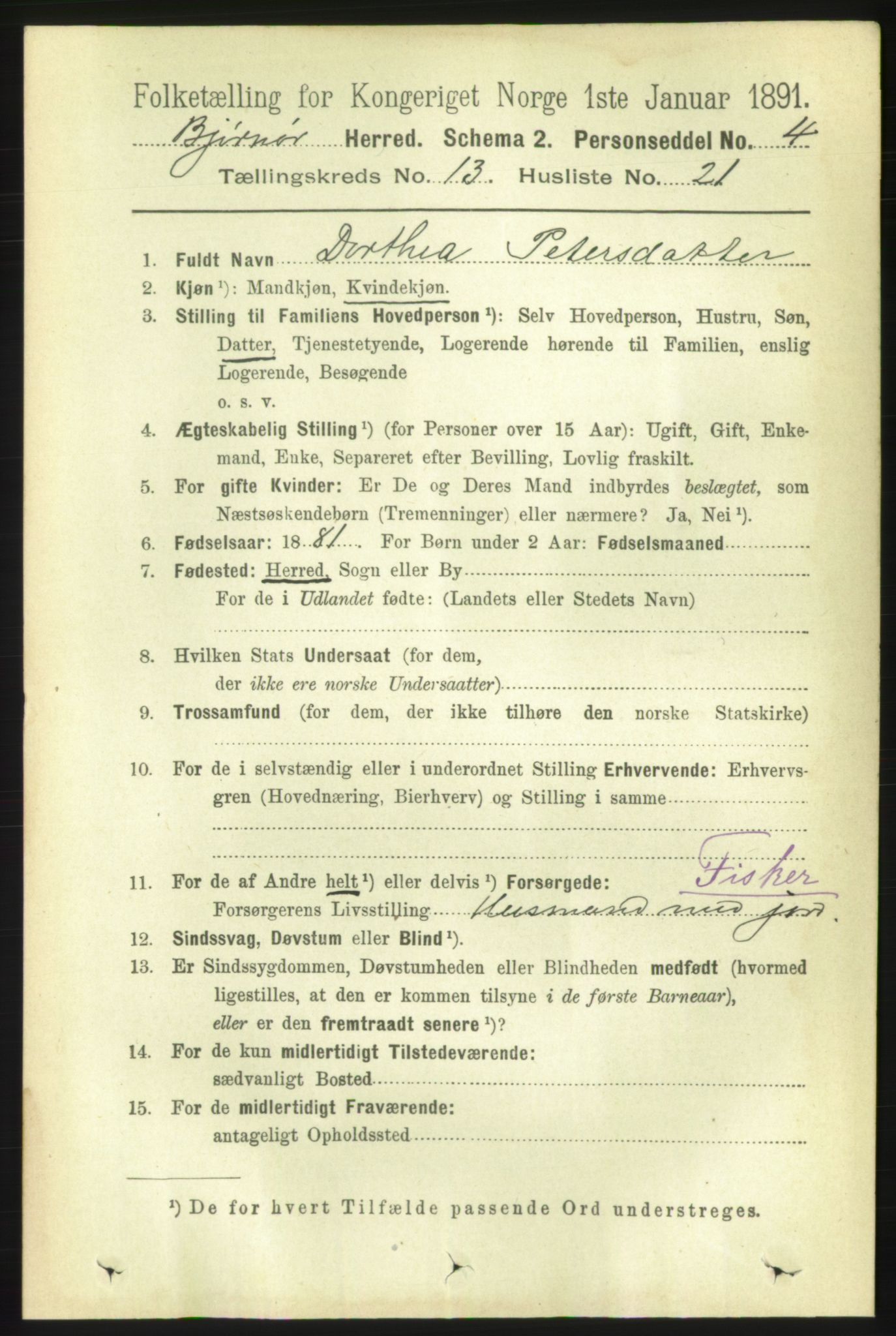 RA, 1891 census for 1632 Bjørnør, 1891, p. 5685