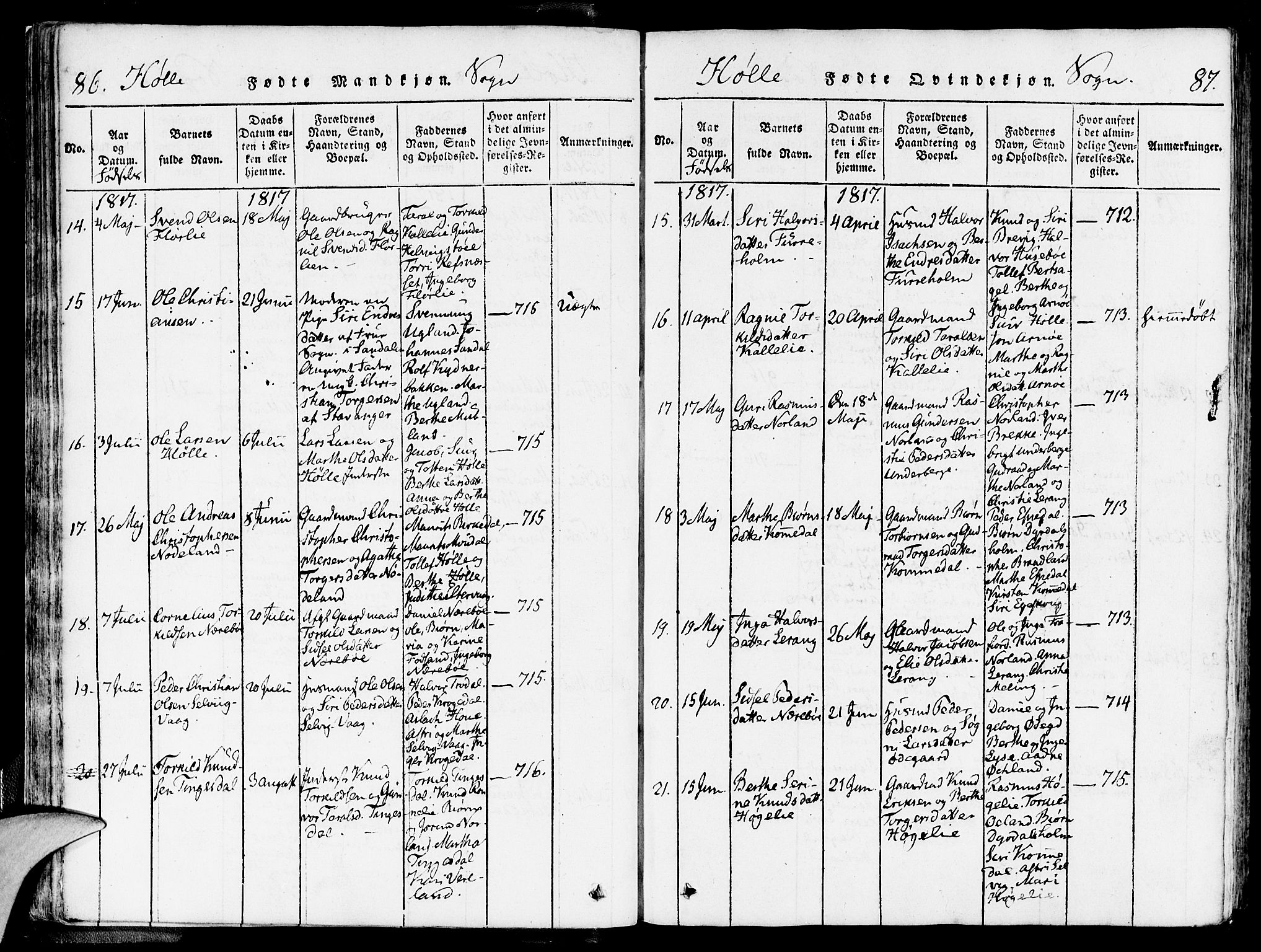 Strand sokneprestkontor, AV/SAST-A-101828/H/Ha/Haa/L0004: Parish register (official) no. A 4 /2, 1816-1833, p. 86-87