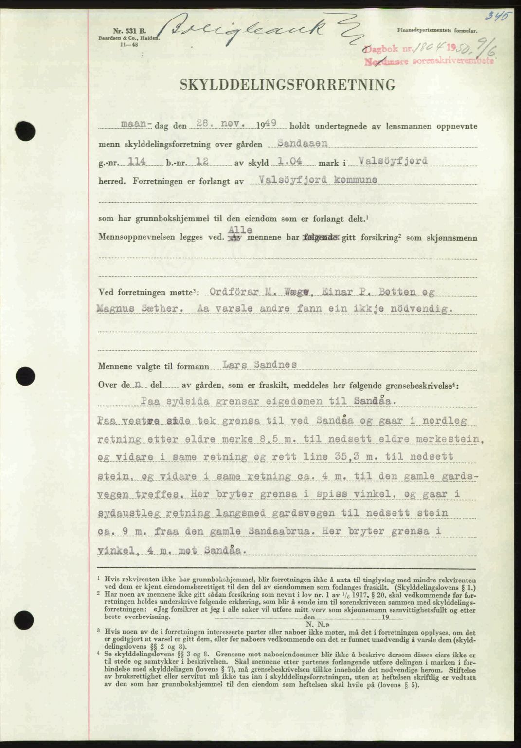 Nordmøre sorenskriveri, AV/SAT-A-4132/1/2/2Ca: Mortgage book no. A115, 1950-1950, Diary no: : 1804/1950