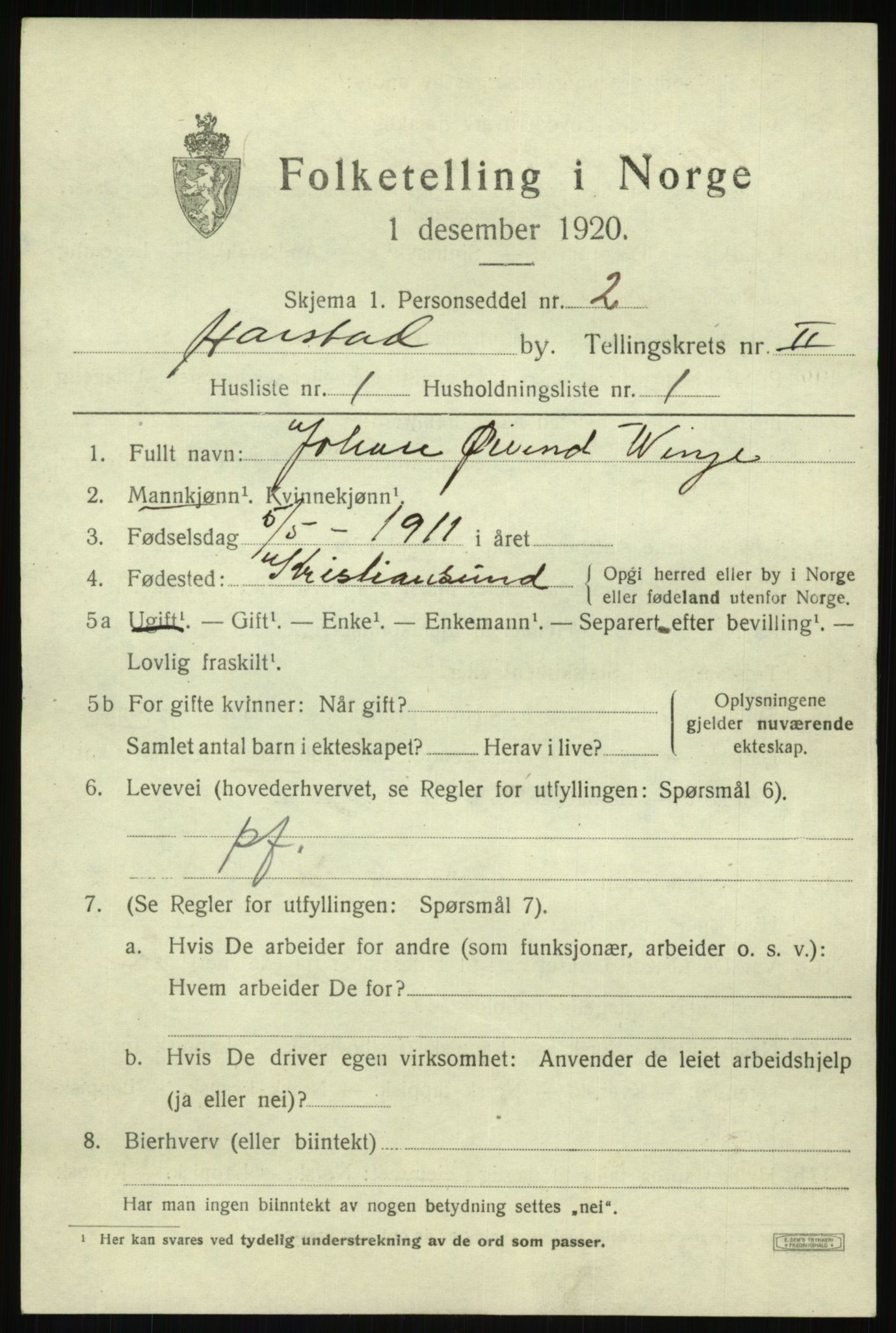 SATØ, 1920 census for Harstad, 1920, p. 2944