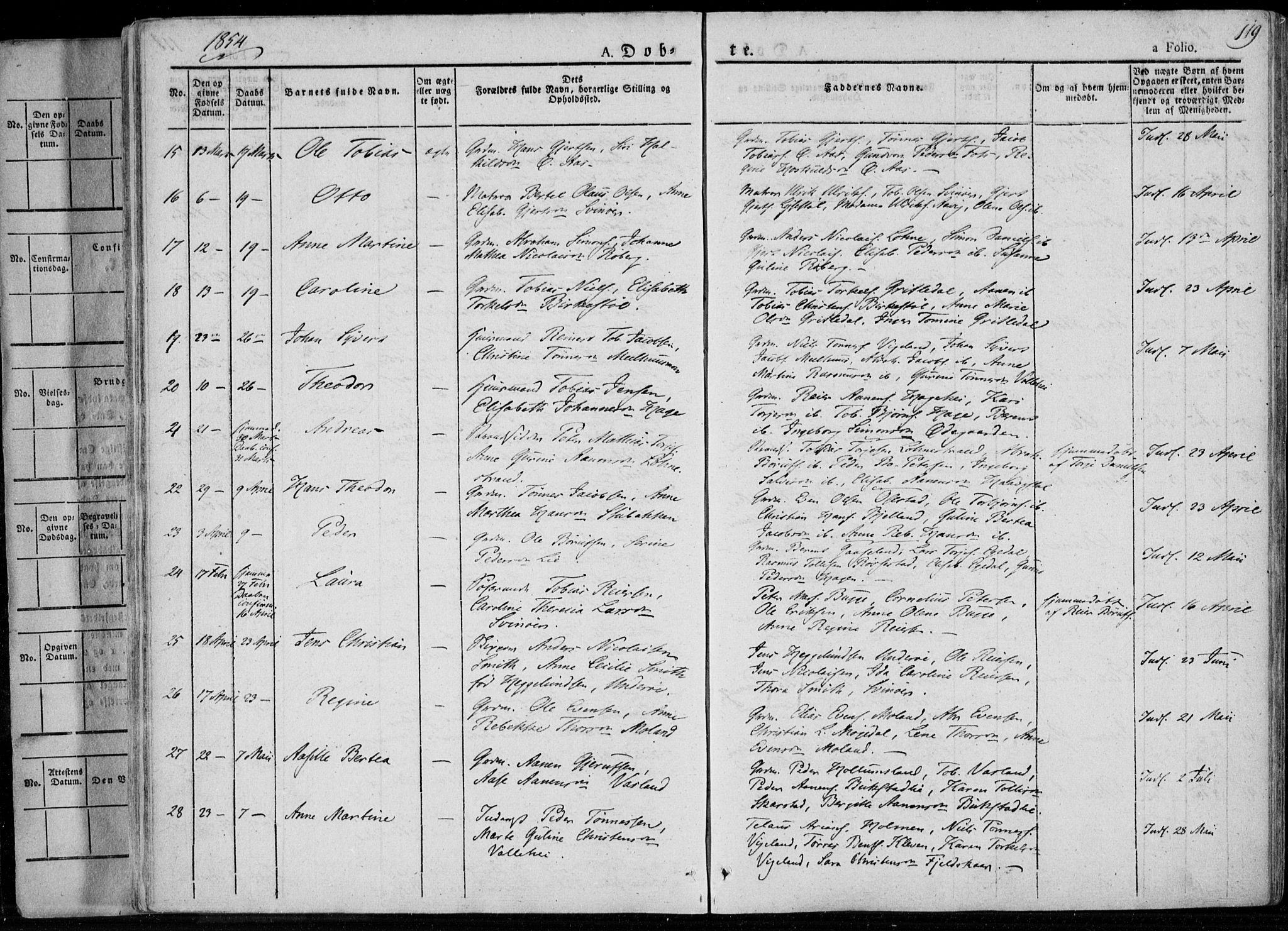 Sør-Audnedal sokneprestkontor, AV/SAK-1111-0039/F/Fa/Fab/L0006: Parish register (official) no. A 6, 1829-1855, p. 119