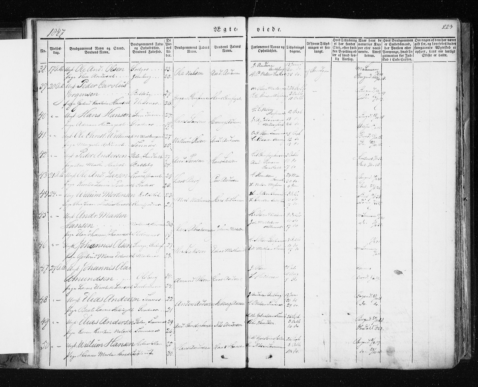 Tromsø sokneprestkontor/stiftsprosti/domprosti, SATØ/S-1343/G/Ga/L0009kirke: Parish register (official) no. 9, 1837-1847, p. 223