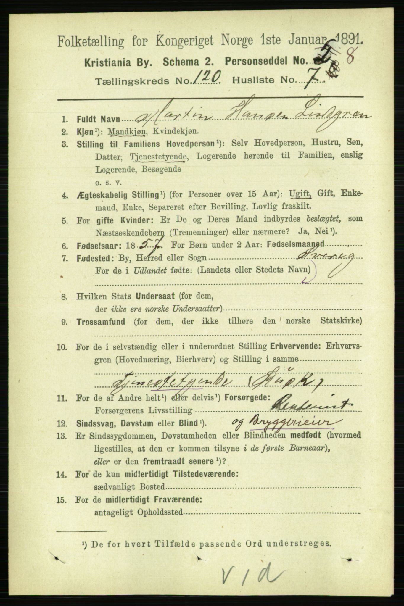 RA, 1891 census for 0301 Kristiania, 1891, p. 64095