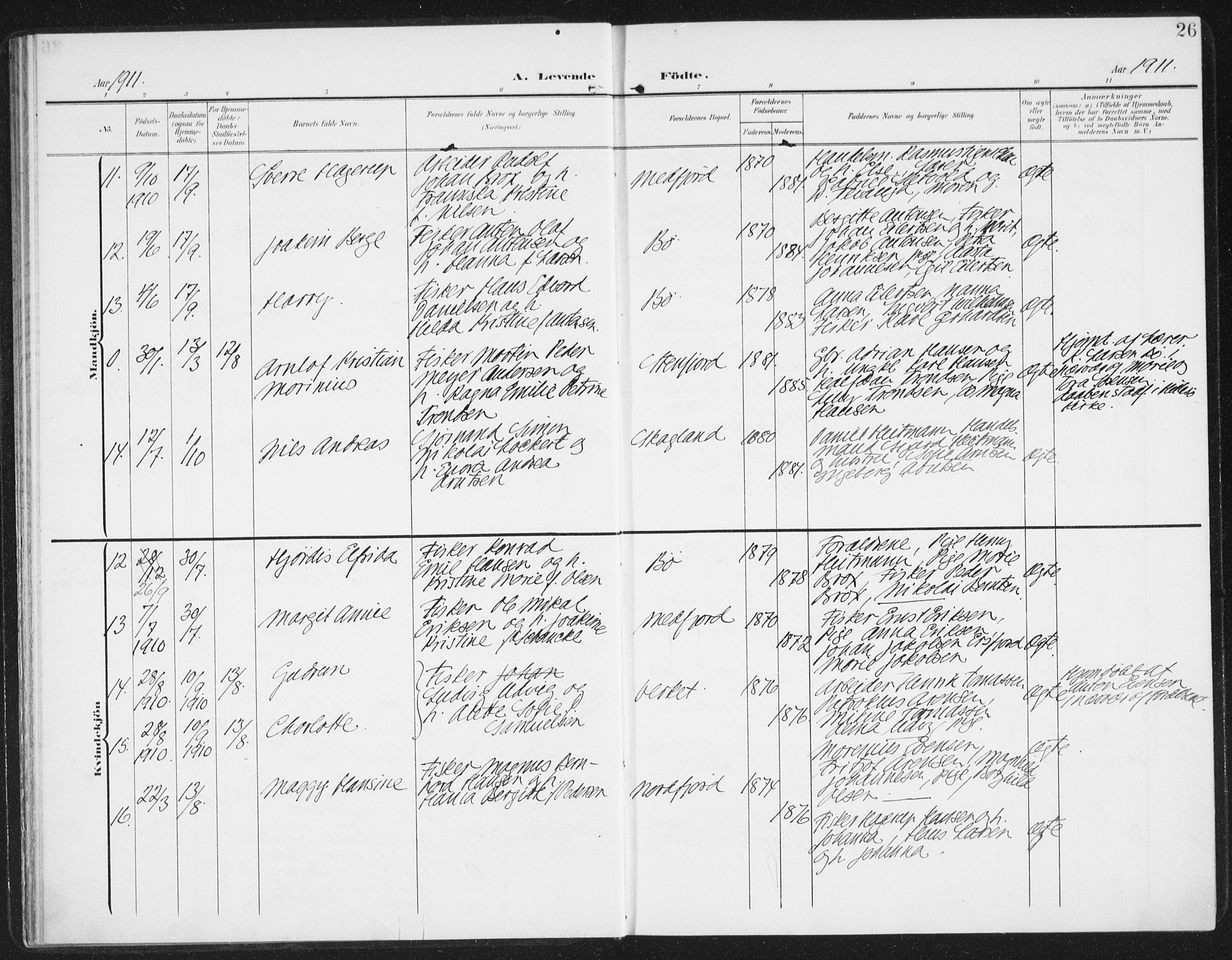 Berg sokneprestkontor, AV/SATØ-S-1318/G/Ga/Gaa/L0007kirke: Parish register (official) no. 7, 1906-1915, p. 26