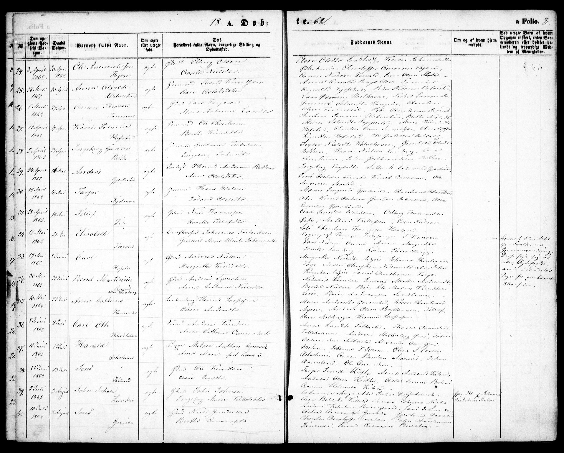 Hommedal sokneprestkontor, AV/SAK-1111-0023/F/Fa/Fab/L0005: Parish register (official) no. A 5, 1861-1877, p. 8