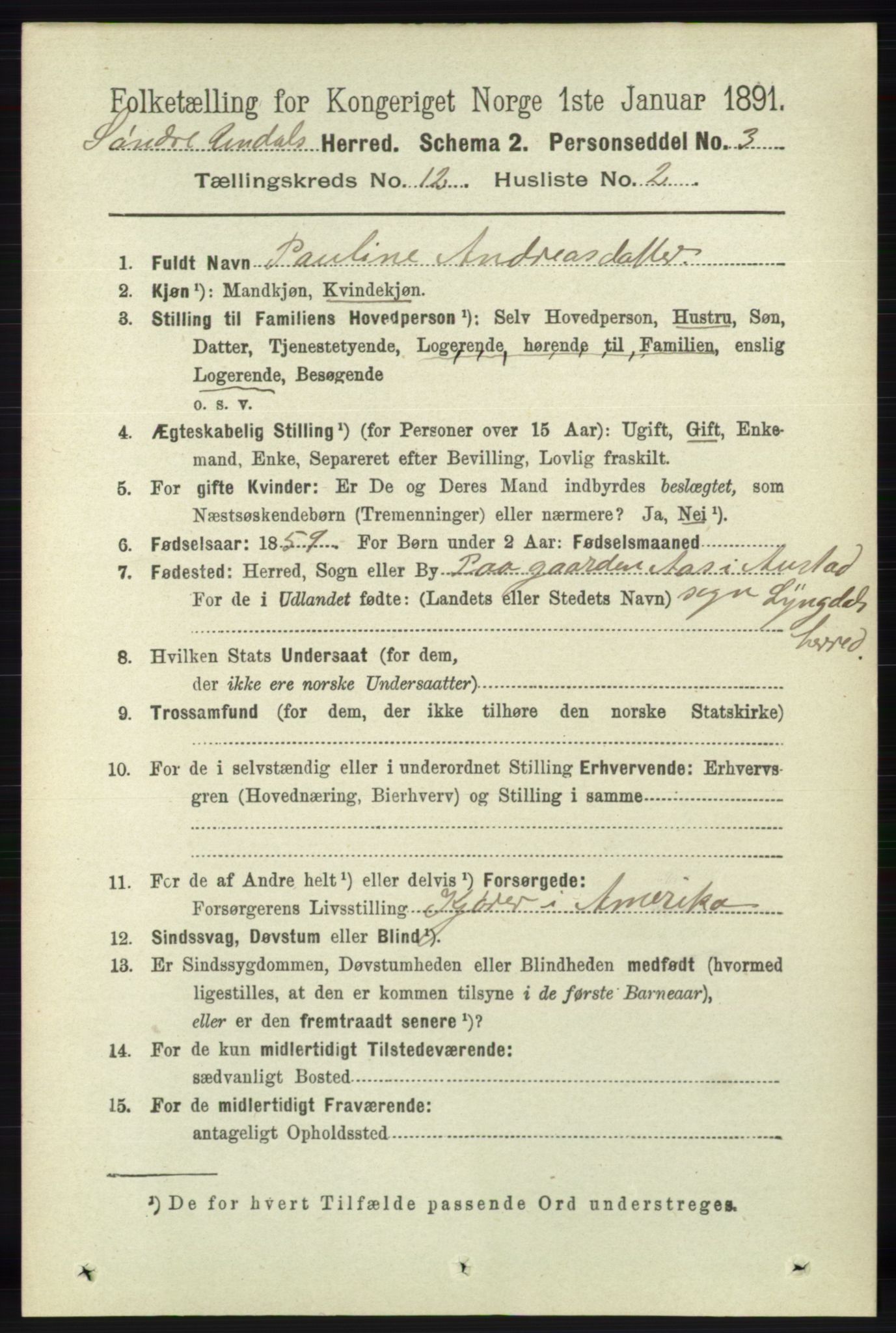 RA, 1891 census for 1029 Sør-Audnedal, 1891, p. 5507