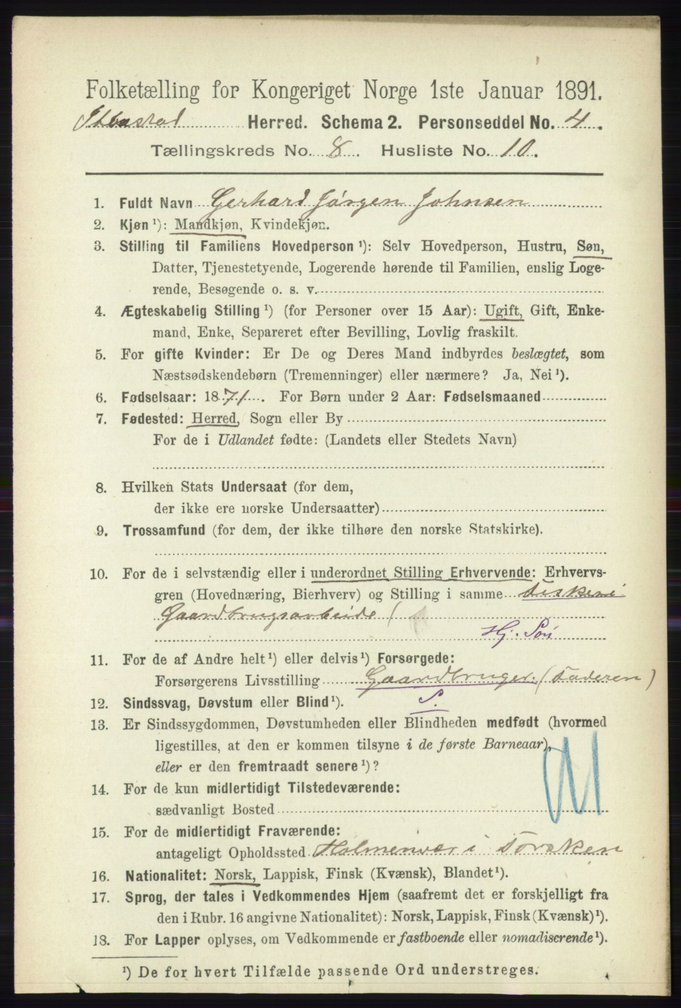 RA, 1891 census for 1917 Ibestad, 1891, p. 5298