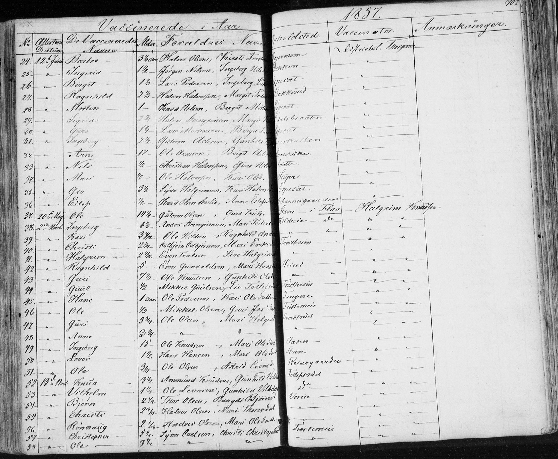 Nes kirkebøker, SAKO/A-236/F/Fa/L0009: Parish register (official) no. 9, 1834-1863, p. 707