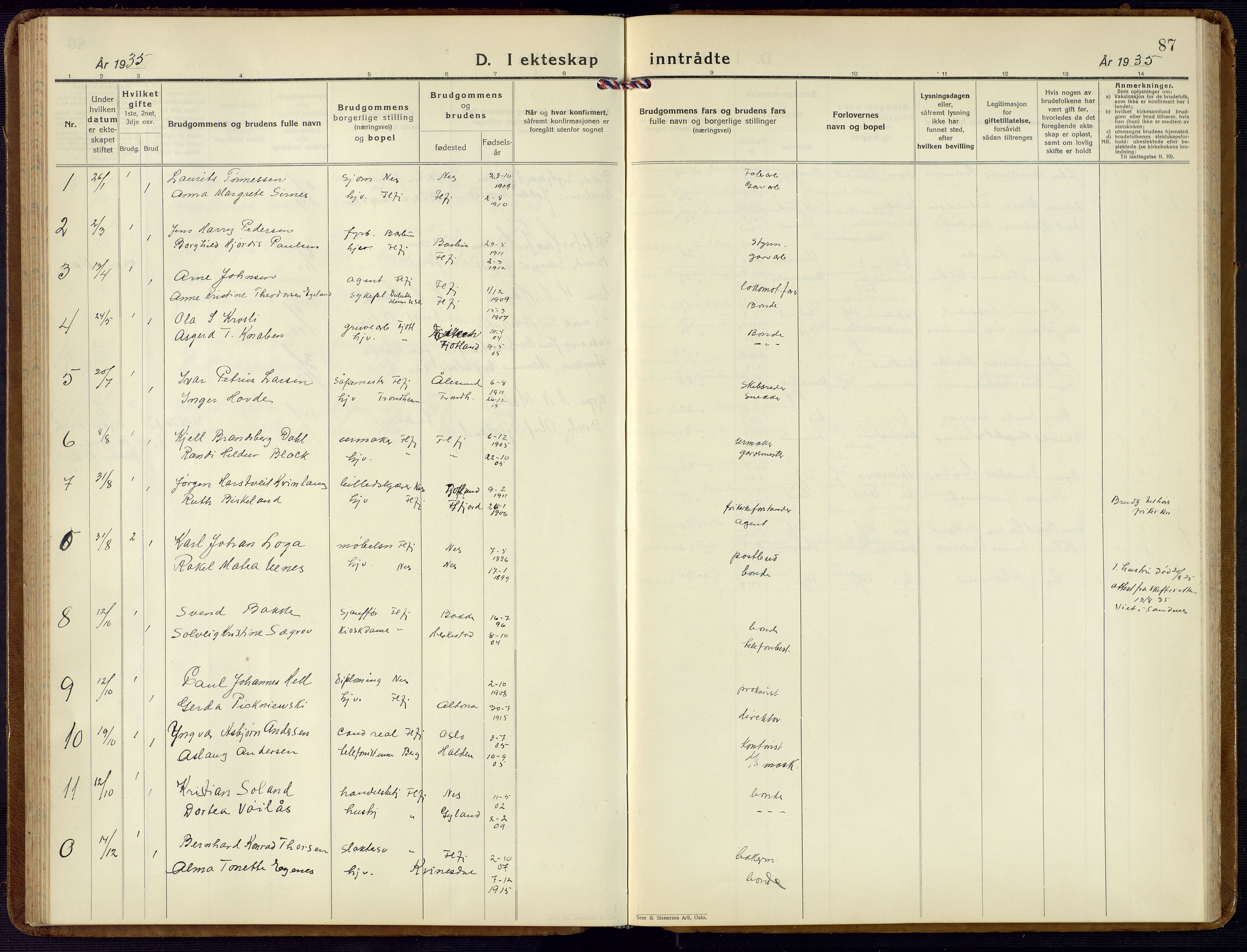 Flekkefjord sokneprestkontor, AV/SAK-1111-0012/F/Fb/Fba/L0003: Parish register (copy) no. B 3, 1932-1969, p. 87