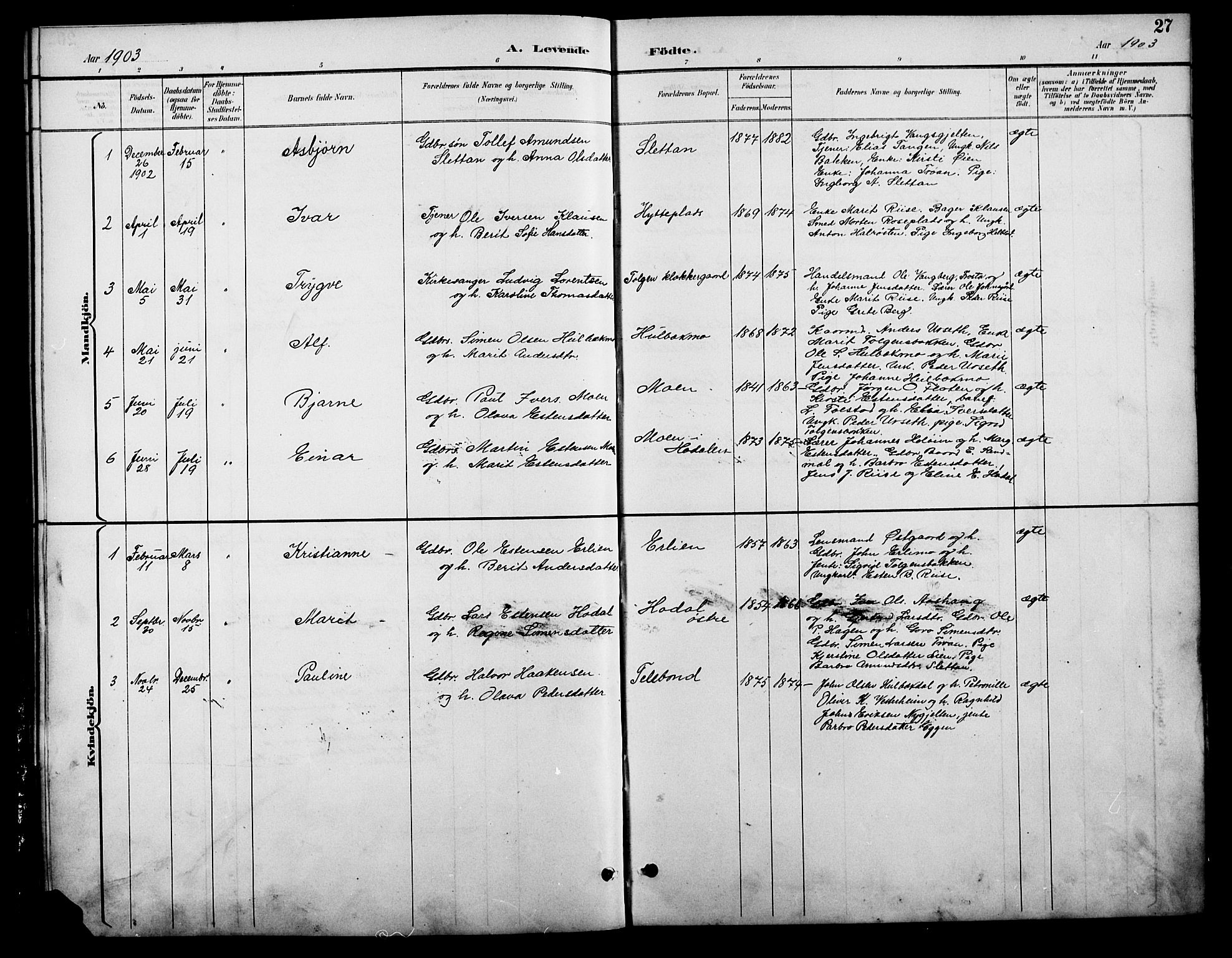 Tolga prestekontor, SAH/PREST-062/L/L0009: Parish register (copy) no. 9, 1892-1919, p. 27