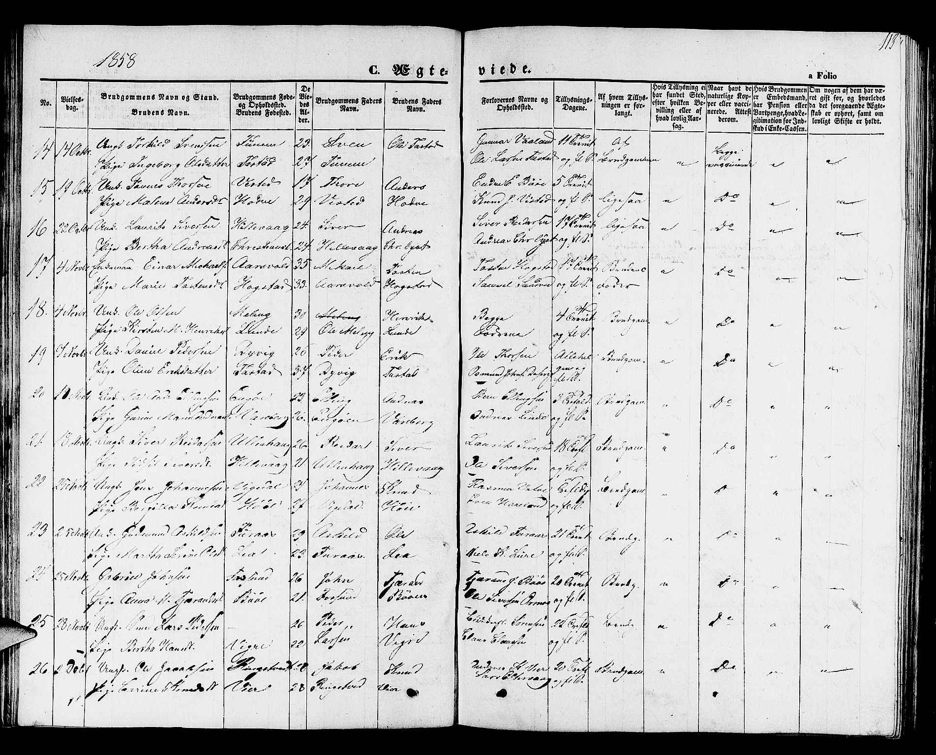Hetland sokneprestkontor, SAST/A-101826/30/30BB/L0001: Parish register (copy) no. B 1, 1850-1868, p. 113