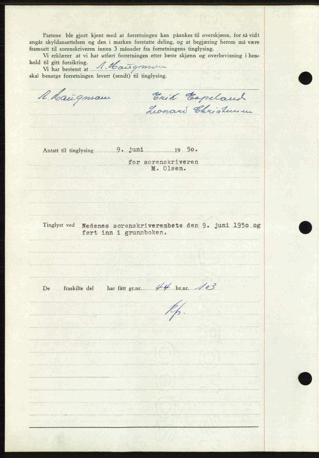 Nedenes sorenskriveri, AV/SAK-1221-0006/G/Gb/Gba/L0062: Mortgage book no. A14, 1949-1950, Diary no: : 793/1950