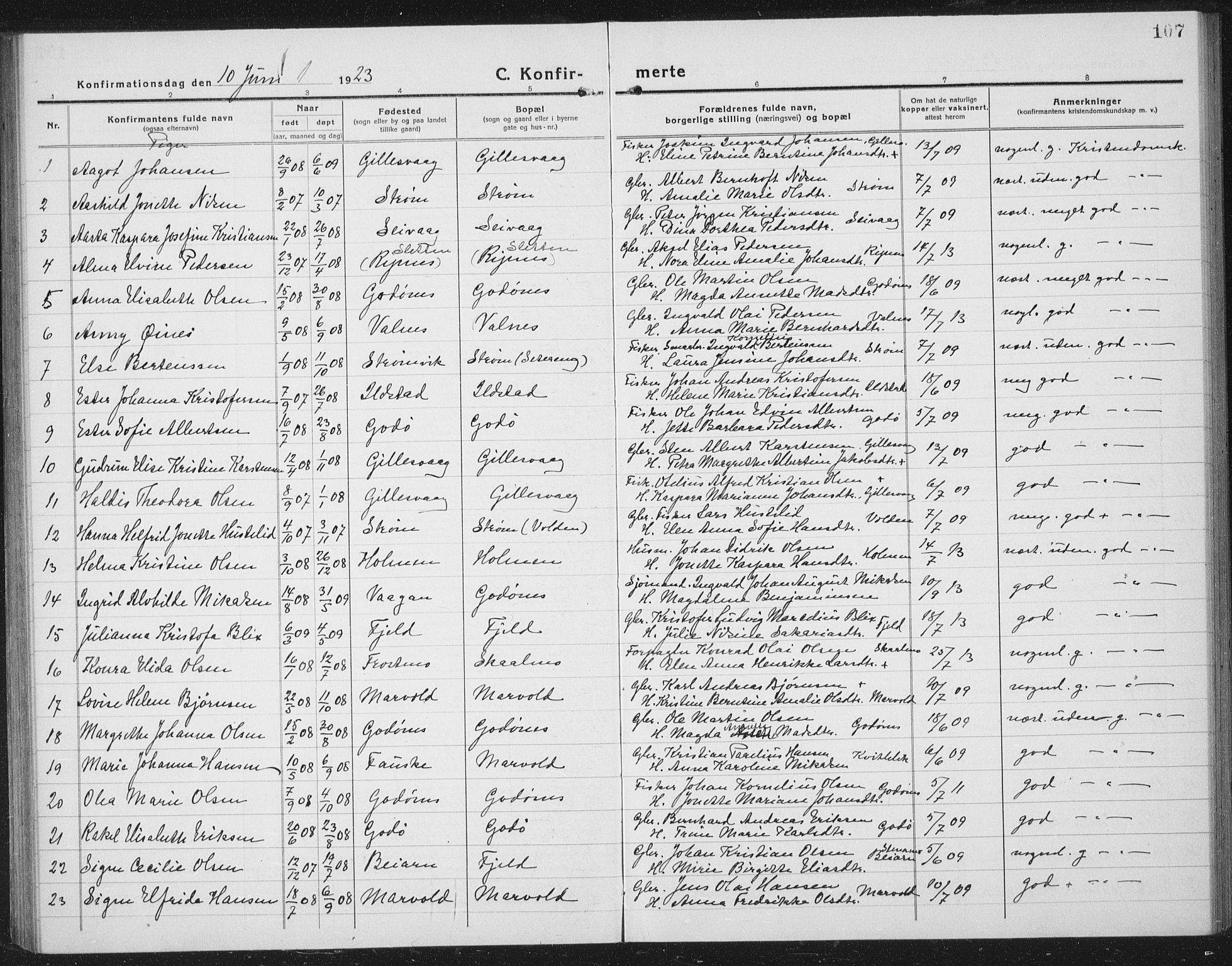 Ministerialprotokoller, klokkerbøker og fødselsregistre - Nordland, SAT/A-1459/804/L0089: Parish register (copy) no. 804C02, 1918-1935, p. 107