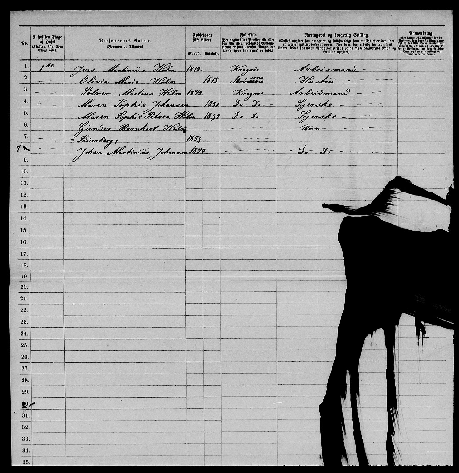 SAKO, 1885 census for 0801 Kragerø, 1885, p. 1446