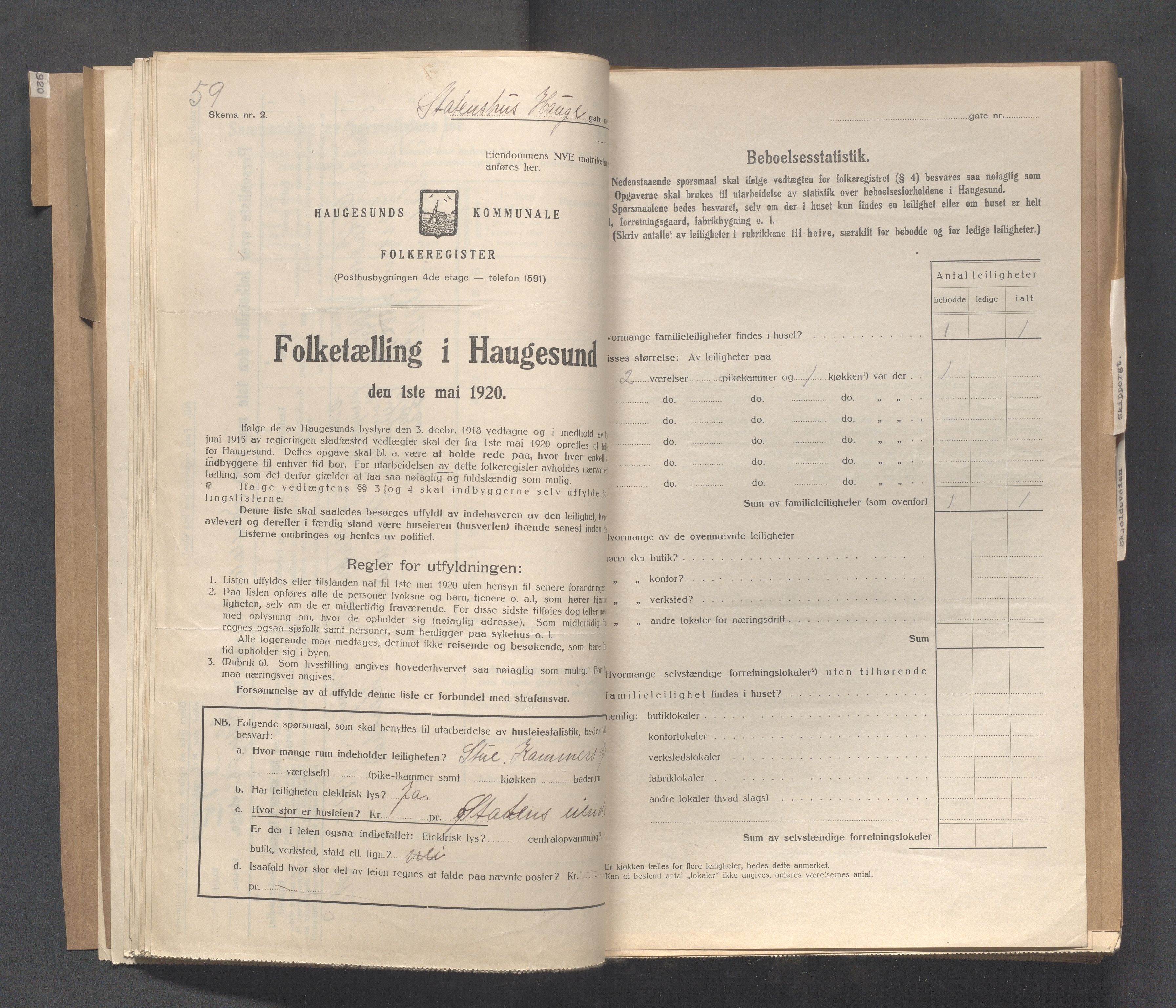 IKAR, Local census 1.5.1920 for Haugesund, 1920, p. 3756