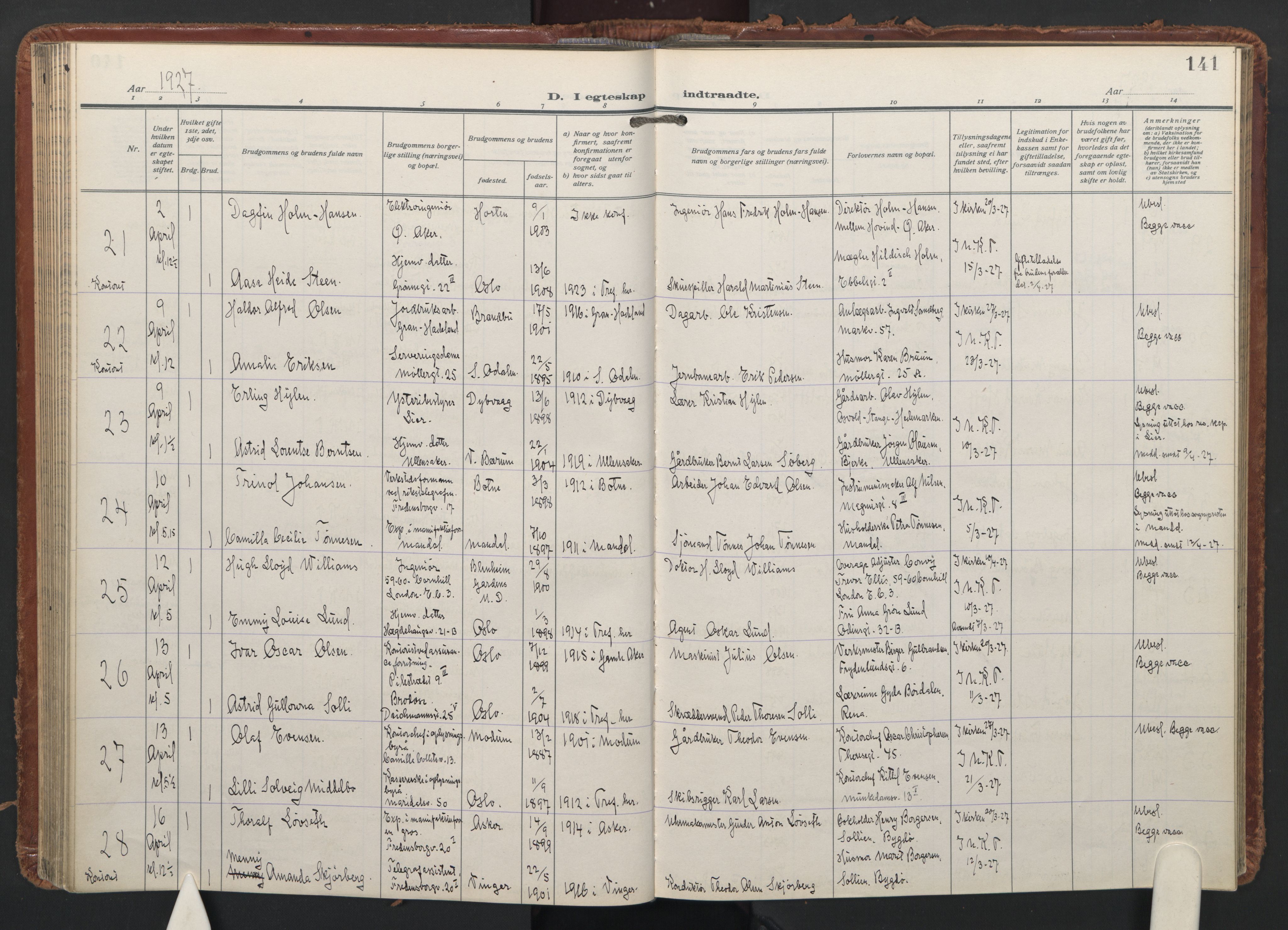 Trefoldighet prestekontor Kirkebøker, AV/SAO-A-10882/F/Fc/L0009: Parish register (official) no. III 9, 1922-1936, p. 141