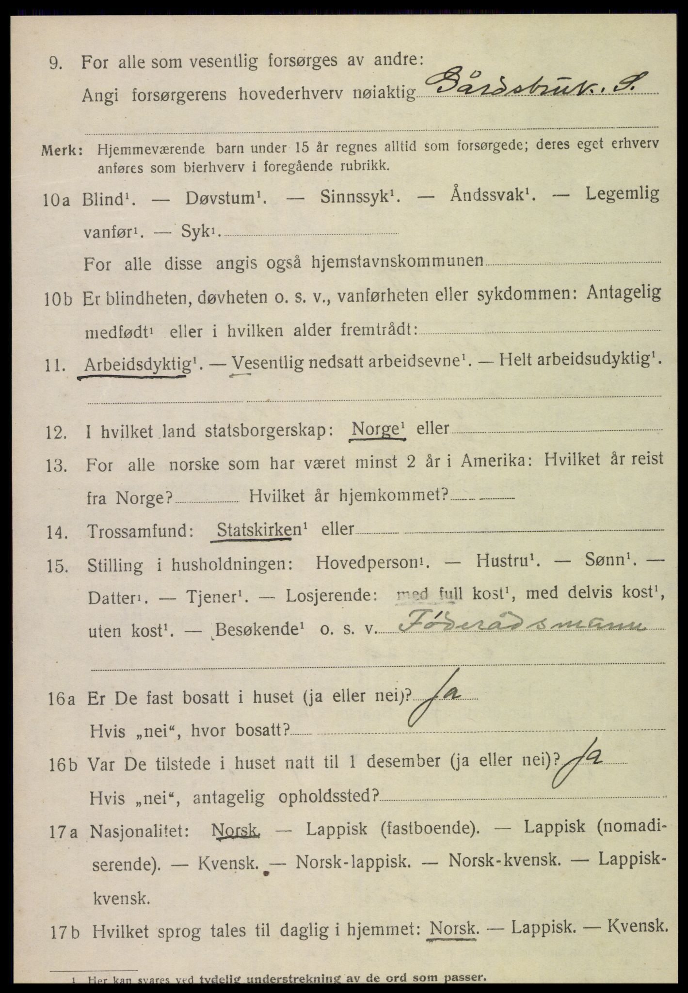 SAT, 1920 census for Grong, 1920, p. 6092