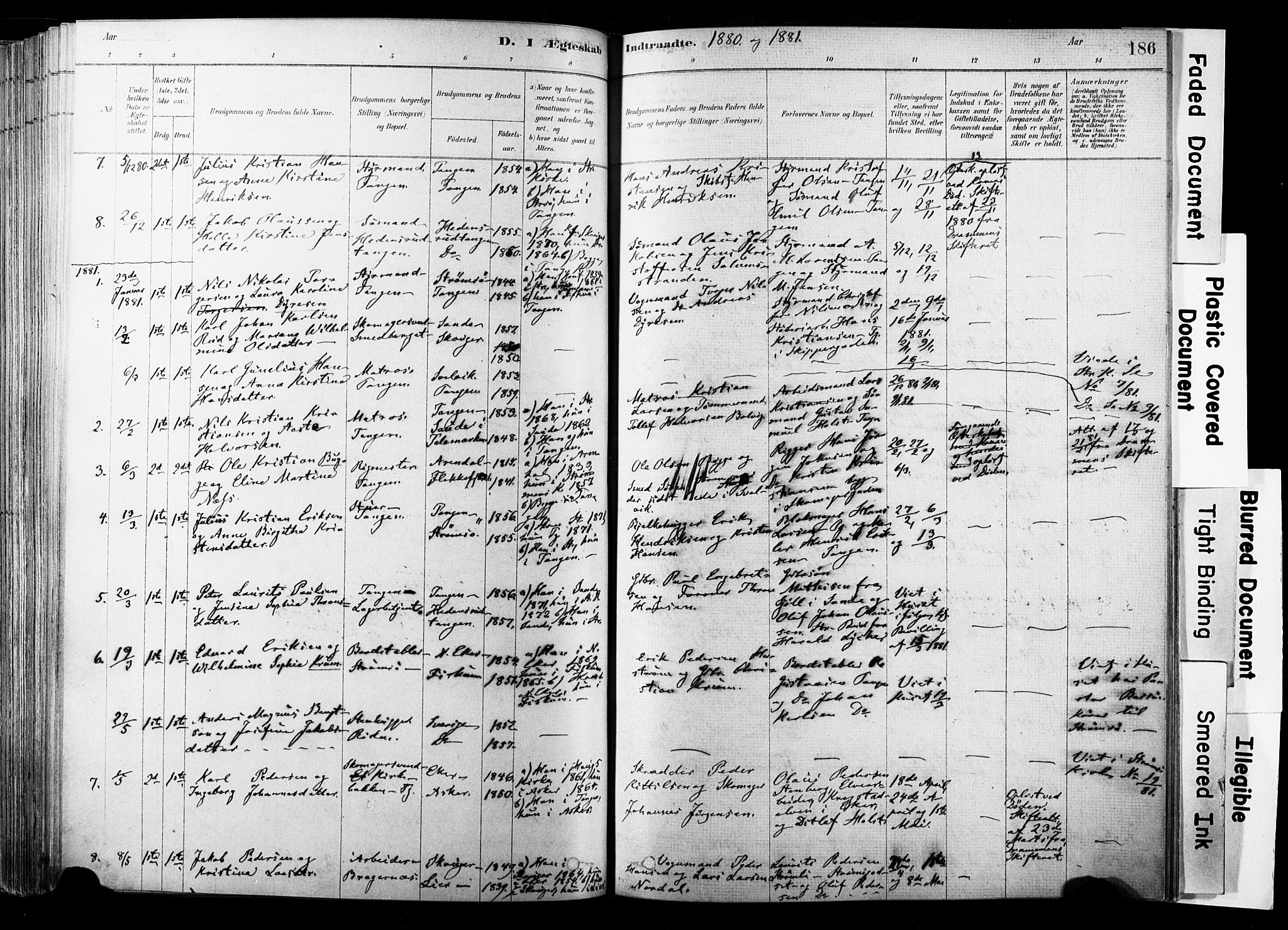 Strømsø kirkebøker, AV/SAKO-A-246/F/Fb/L0006: Parish register (official) no. II 6, 1879-1910, p. 186