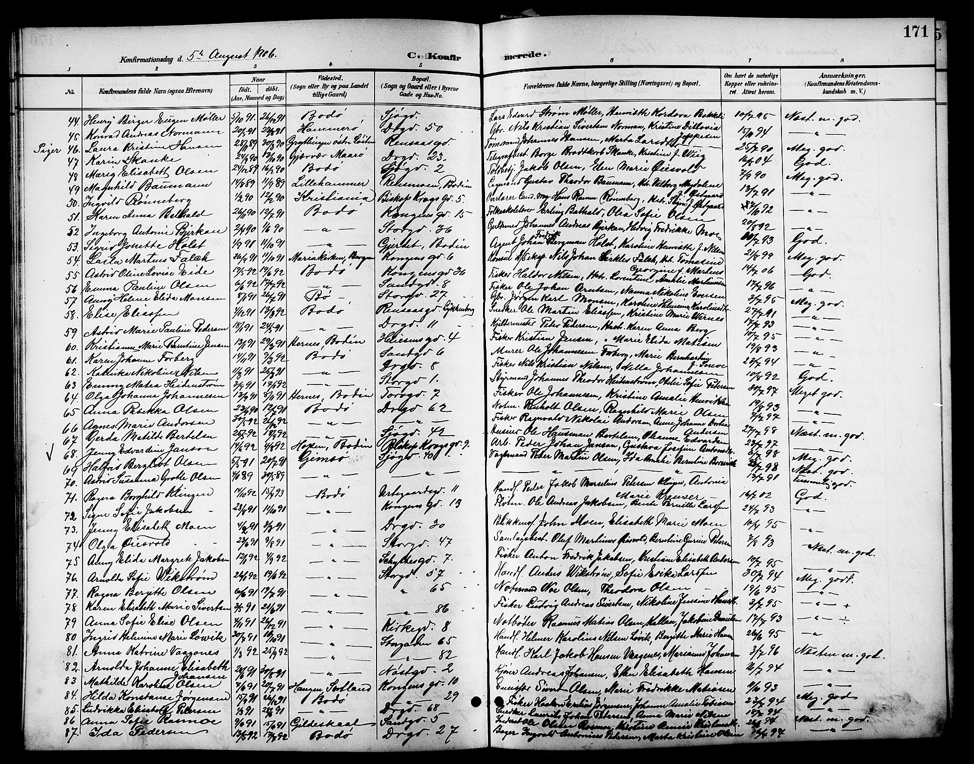 Ministerialprotokoller, klokkerbøker og fødselsregistre - Nordland, SAT/A-1459/801/L0033: Parish register (copy) no. 801C08, 1898-1910, p. 171
