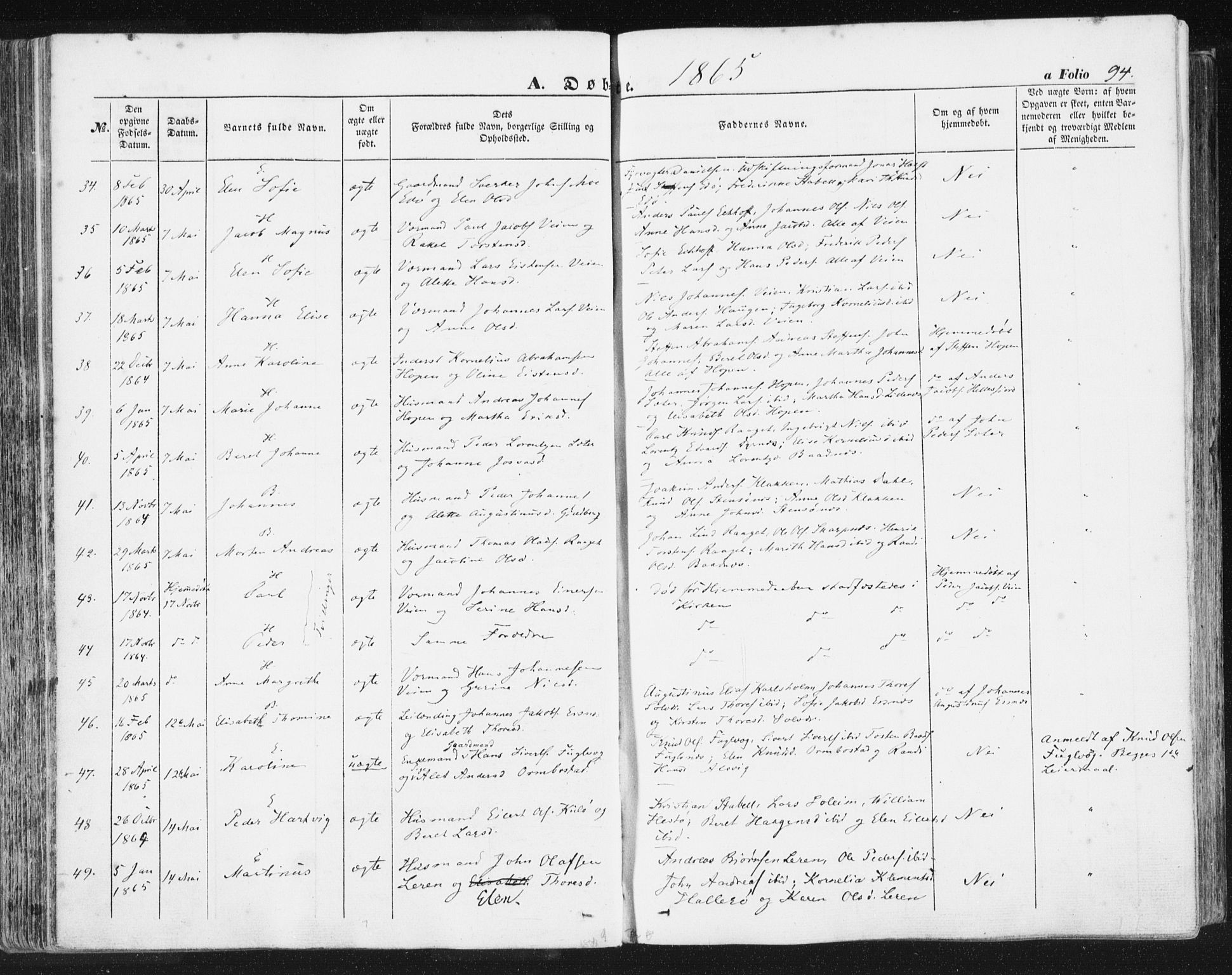 Ministerialprotokoller, klokkerbøker og fødselsregistre - Møre og Romsdal, AV/SAT-A-1454/581/L0937: Parish register (official) no. 581A05, 1853-1872, p. 94