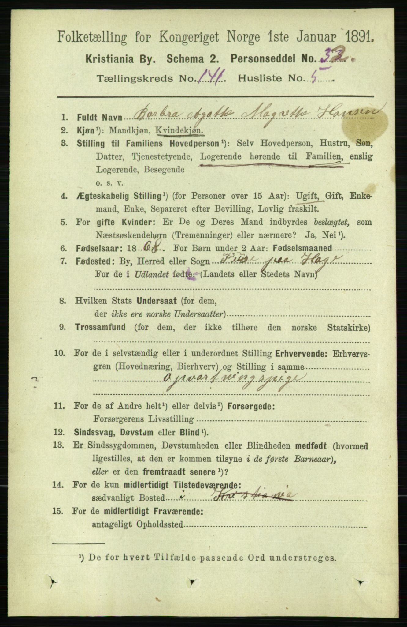 RA, 1891 census for 0301 Kristiania, 1891, p. 78232