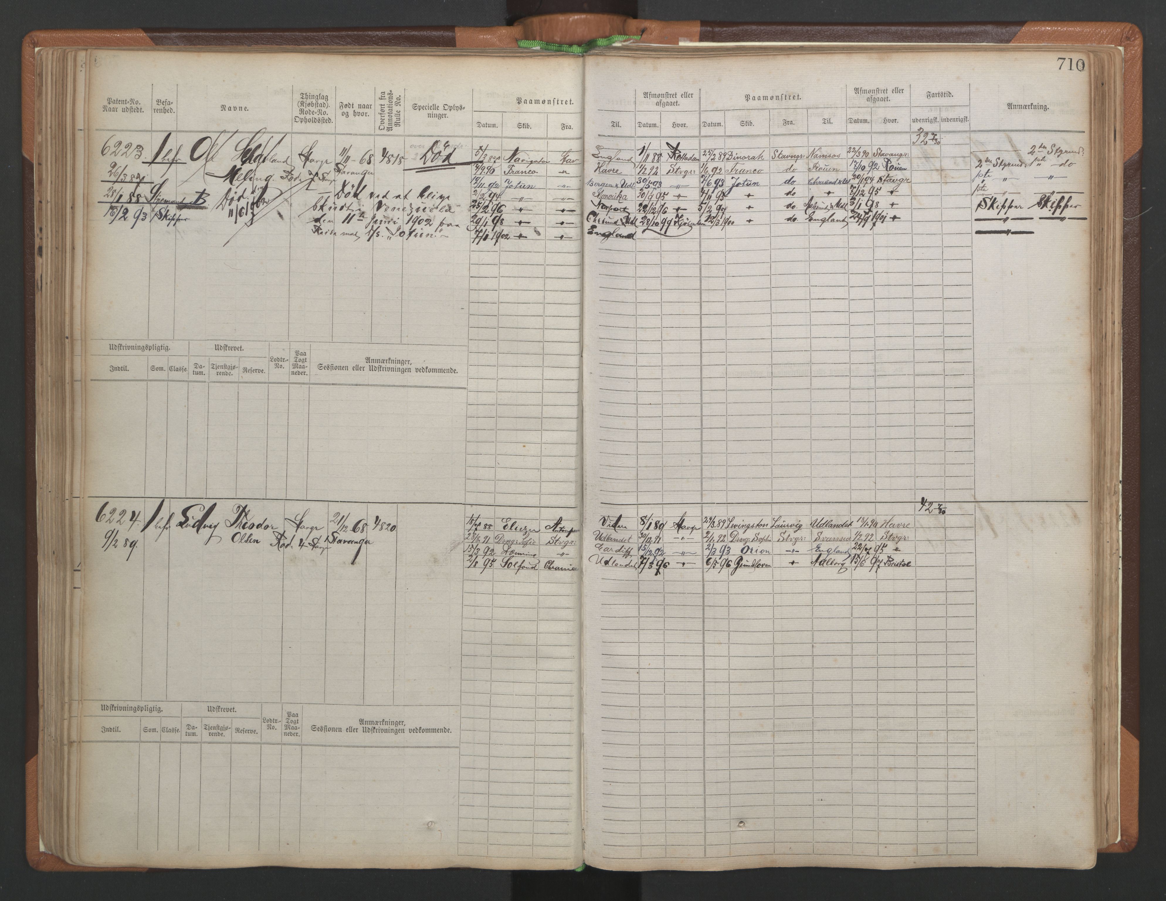 Stavanger sjømannskontor, AV/SAST-A-102006/F/Fb/Fbb/L0010: Sjøfartshovedrulle, patentnr. 6007-6606 (del 1), 1887-1896, p. 114