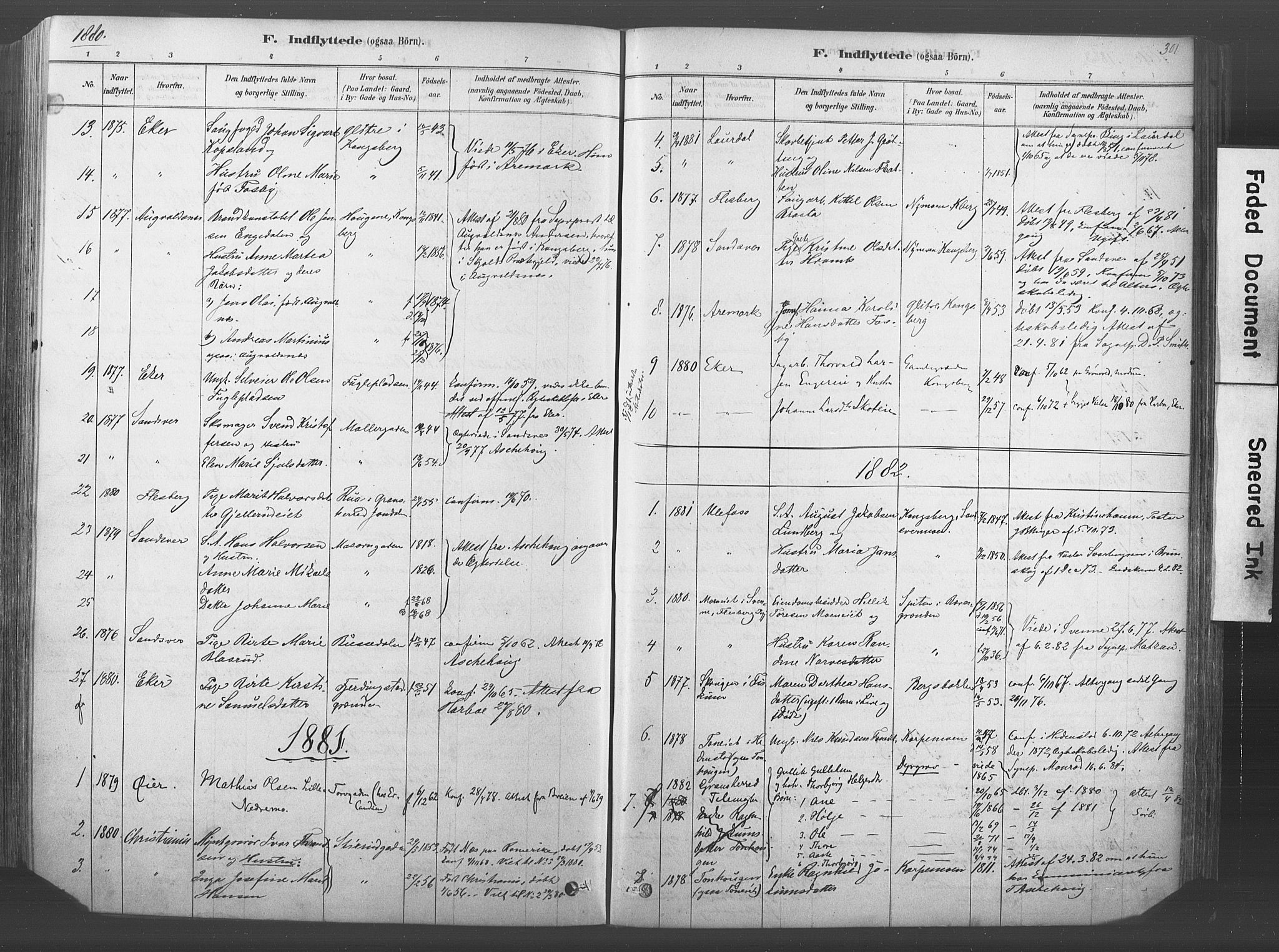 Kongsberg kirkebøker, SAKO/A-22/F/Fb/L0001: Parish register (official) no. II 1, 1878-1886, p. 301