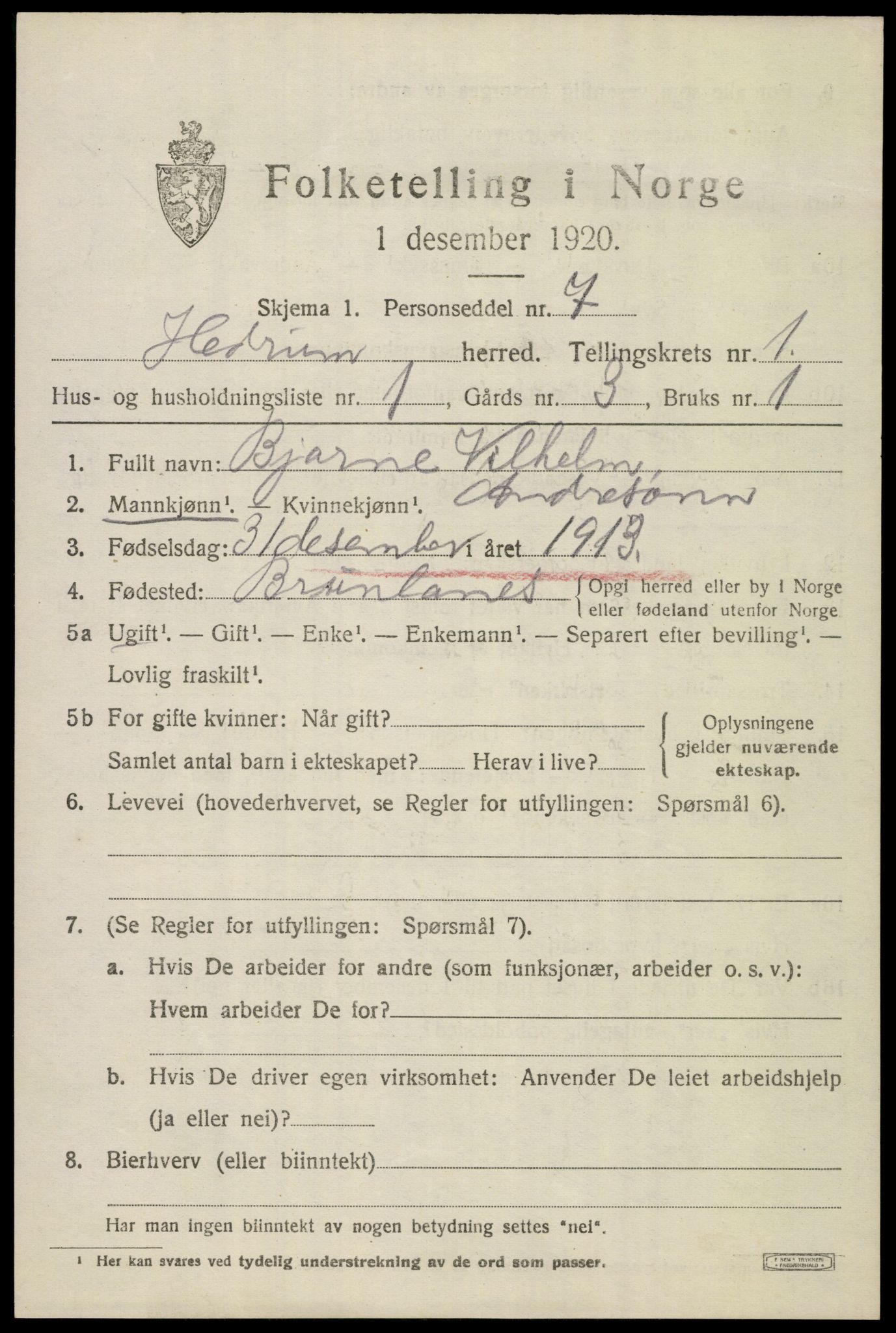 SAKO, 1920 census for Hedrum, 1920, p. 1799