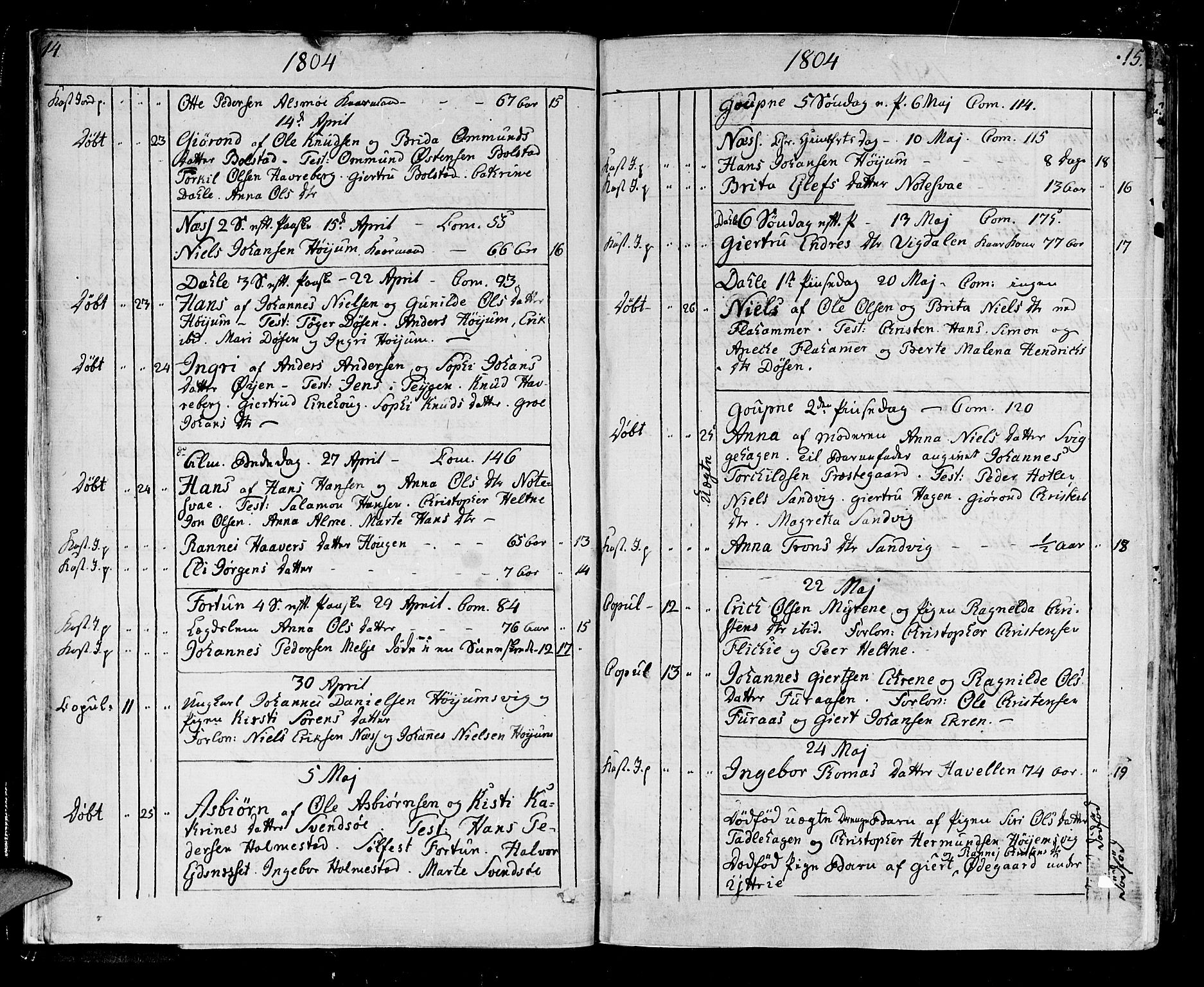 Luster sokneprestembete, AV/SAB-A-81101/H/Haa/Haaa/L0003: Parish register (official) no. A 3, 1803-1821, p. 14-15