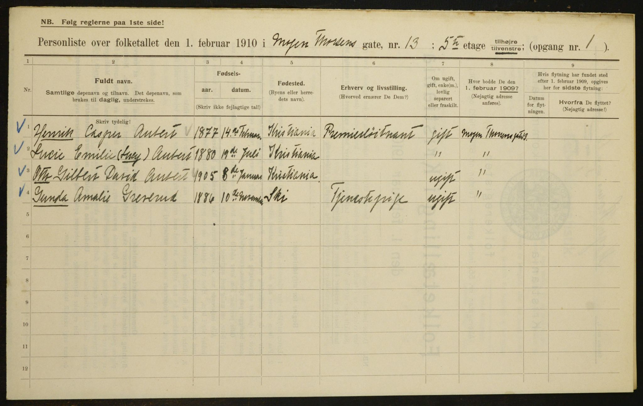 OBA, Municipal Census 1910 for Kristiania, 1910, p. 63532