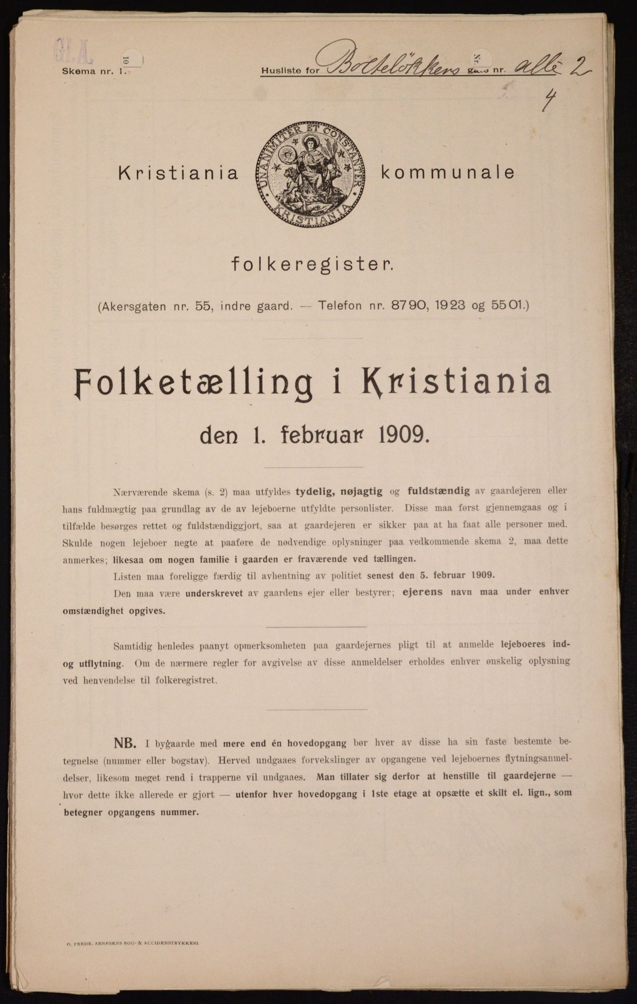 OBA, Municipal Census 1909 for Kristiania, 1909, p. 7123