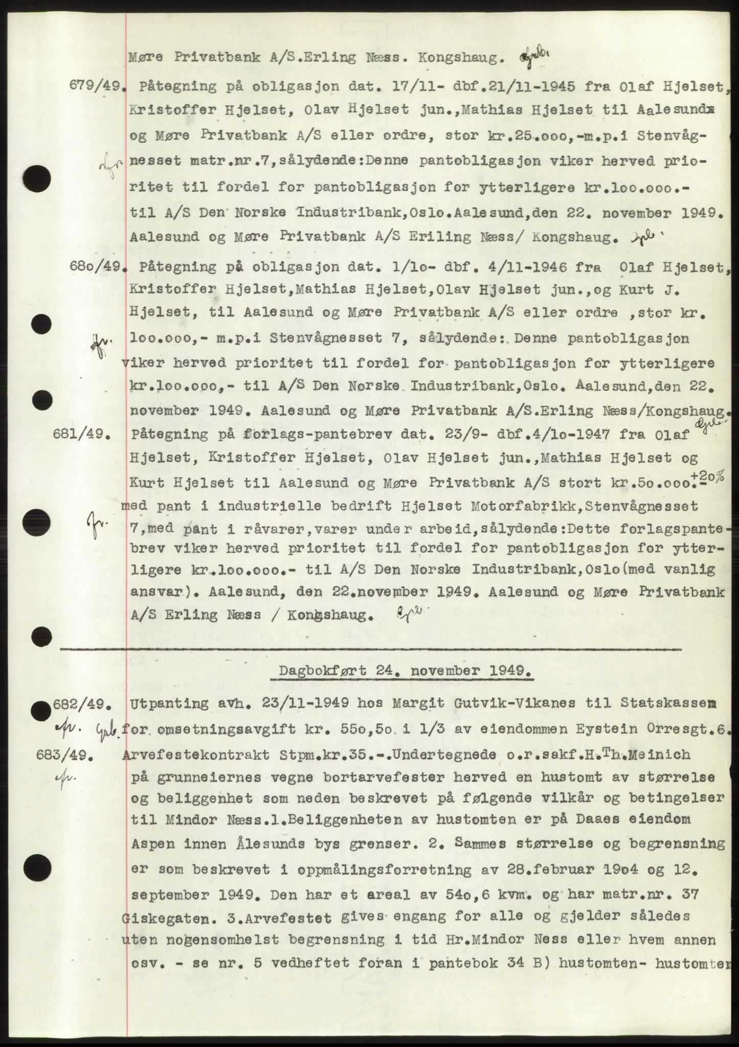 Ålesund byfogd, AV/SAT-A-4384: Mortgage book no. C34-35, 1946-1950, Diary no: : 679/1949